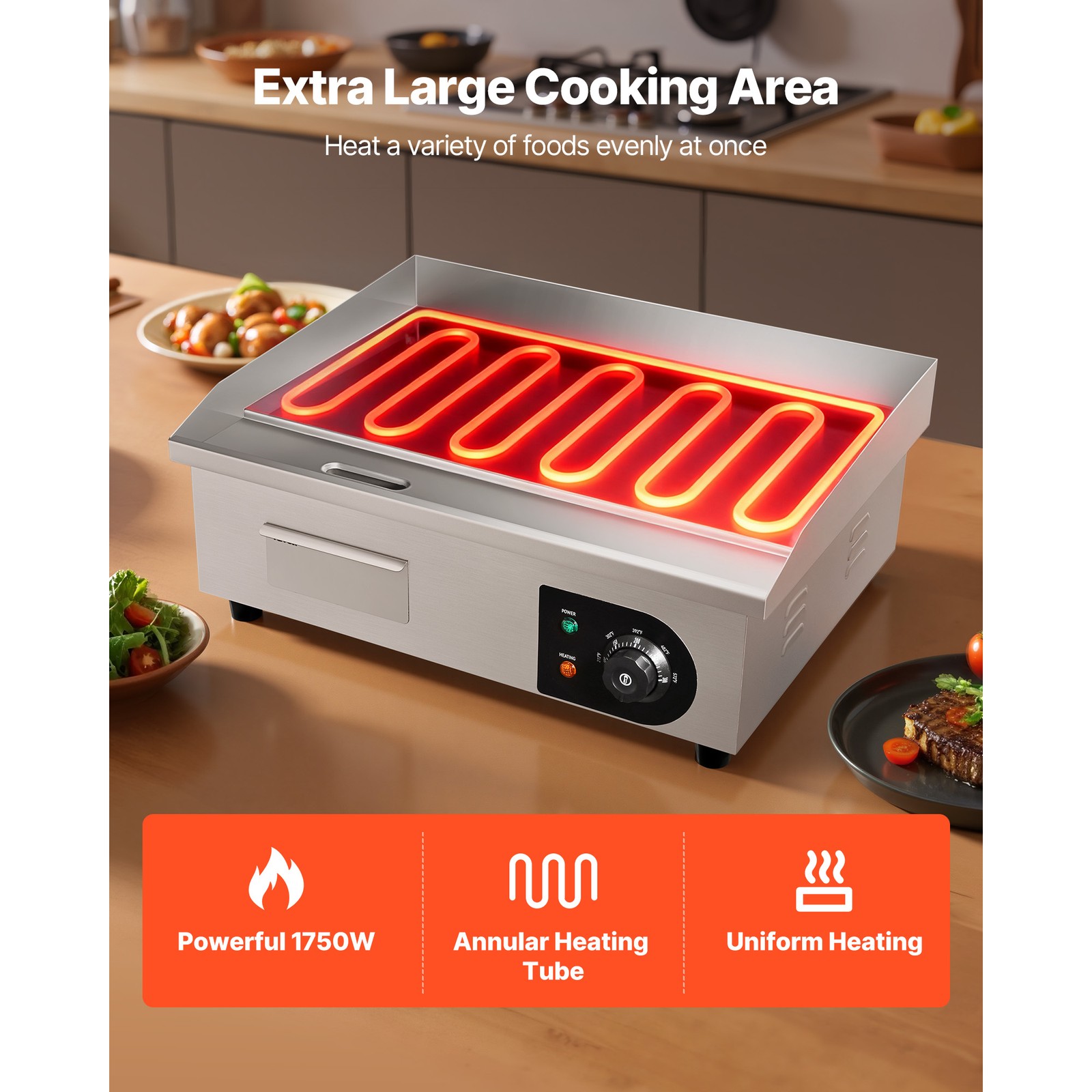 22″ Commercial Griddle Electric Countertop Griddle Flat Top Grill 110V 1750W