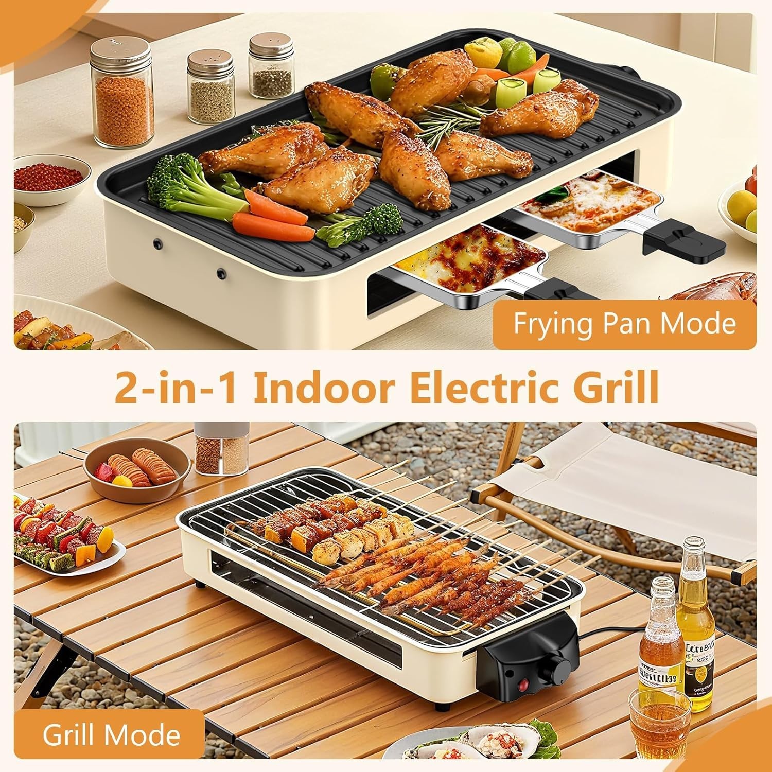 Smokeless Indoor Grill with Temperature Control & Cheese Melting Pans – 1500W