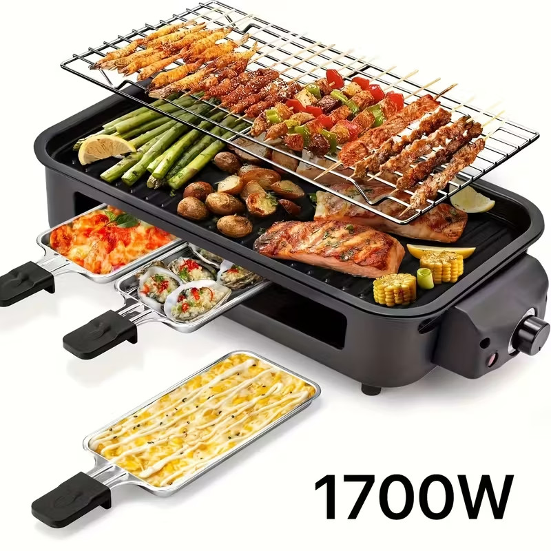Electric Smokeless Grill Griddle Black Double Plates Non-Stick (Black)