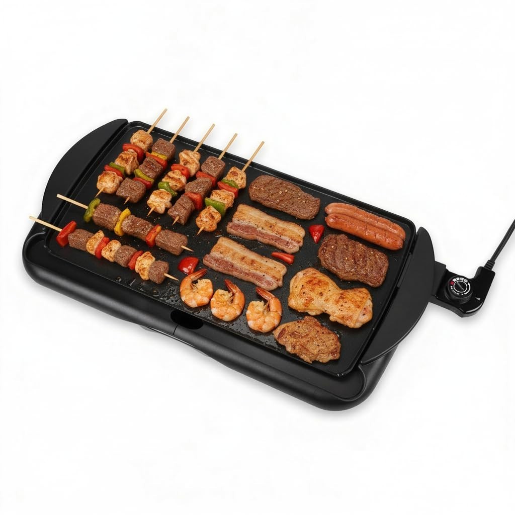 20″ Electric Griddle Non-Stick Skillet, 1400W Family Size, Adjustable Temp, Drip
