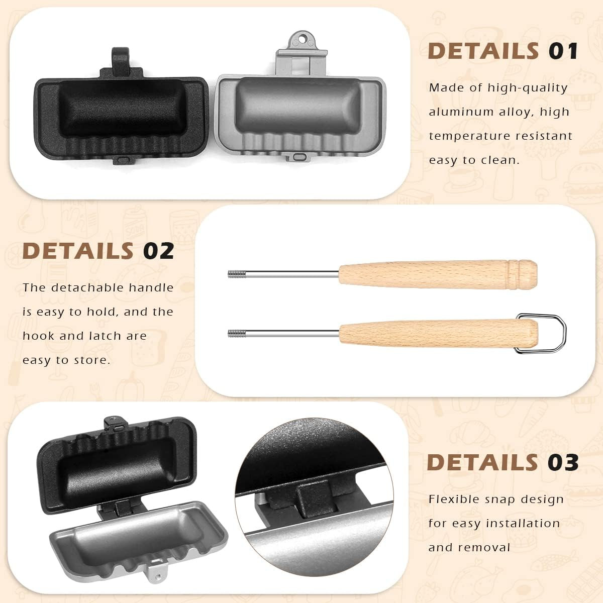 4W1H Sandwich Maker – Stove Top Hot Dog & Press, Double-Sided Non-Stick