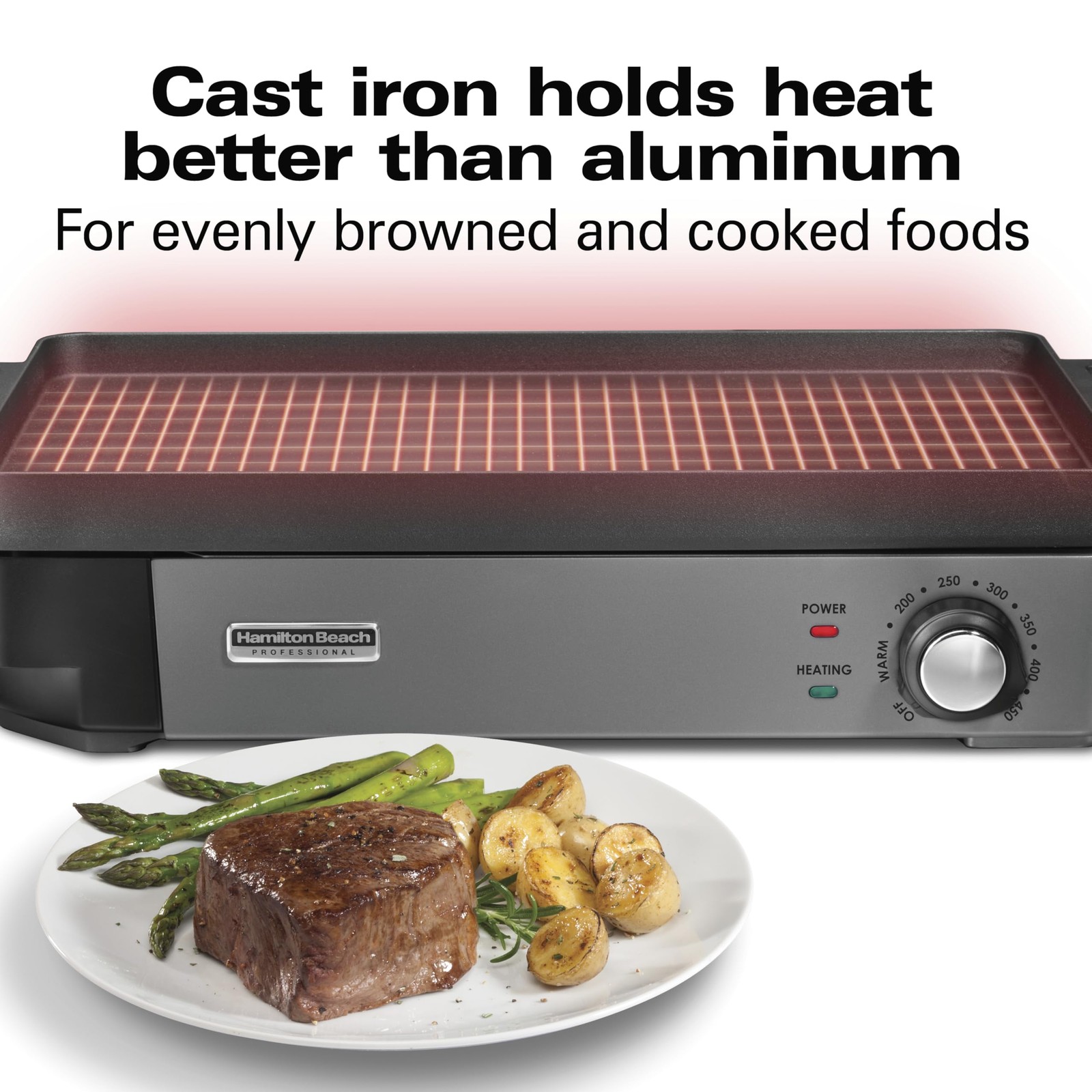 Cast Iron Indoor Electric Grill & Griddle, 10″ x 16″ Preseasoned Cooking Surf…