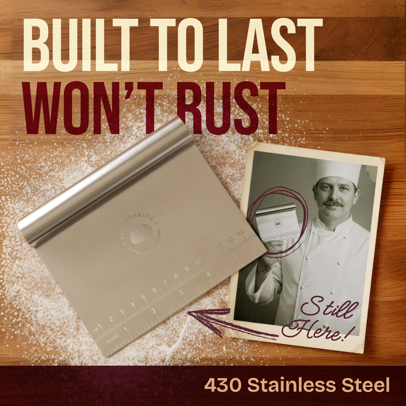 Superbaking Dough Scraper – 6″ Stainless Steel Bench Grip
