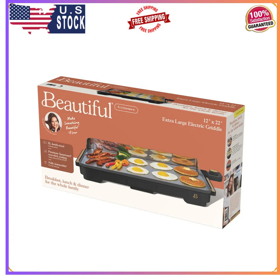 Beautiful Drew Barrymore 12 x 22 Inch Electric Griddle Black Sesame Nonstick