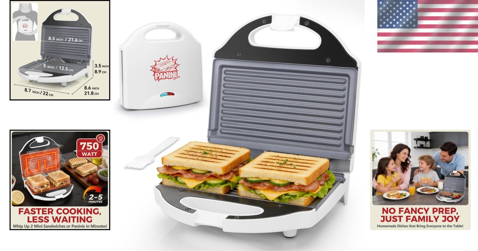 Mini Panini Press Grill Sandwich Maker Electric Non Stick Compact White