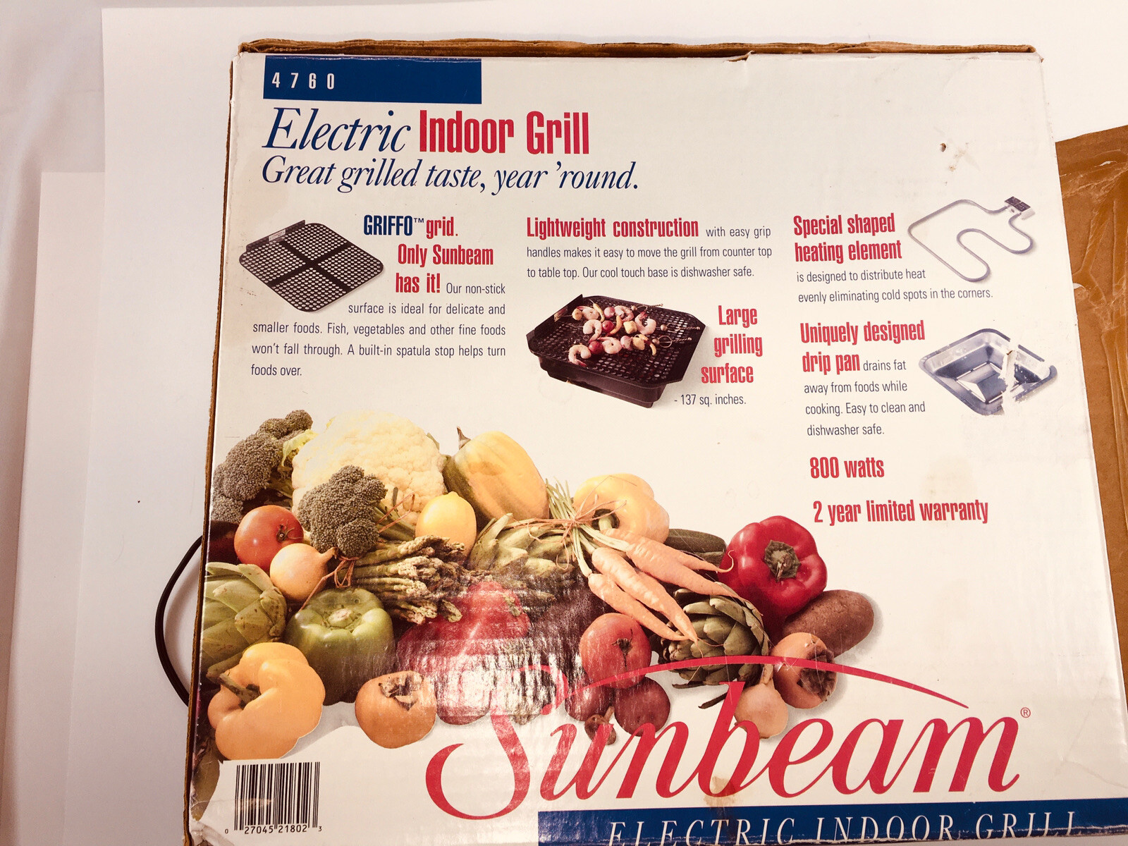 Sunbeam Oster Electric Indoor Grill Model 4760 Non-stick Griffo Grid with Box