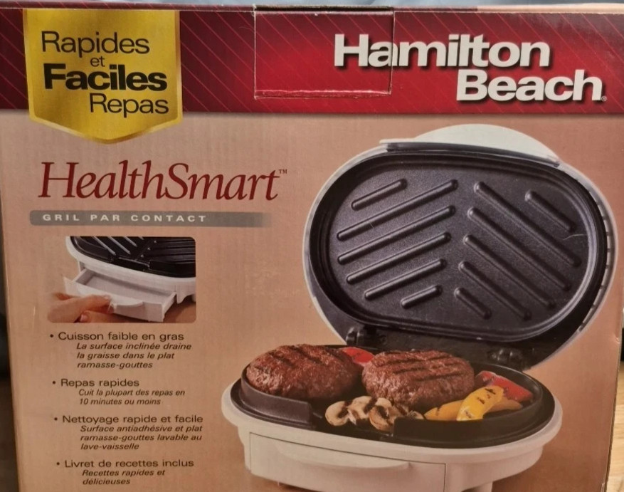 Hamilton Beach Health Smart Model #25219 Contact Grill w Drip Tray & Recipes
