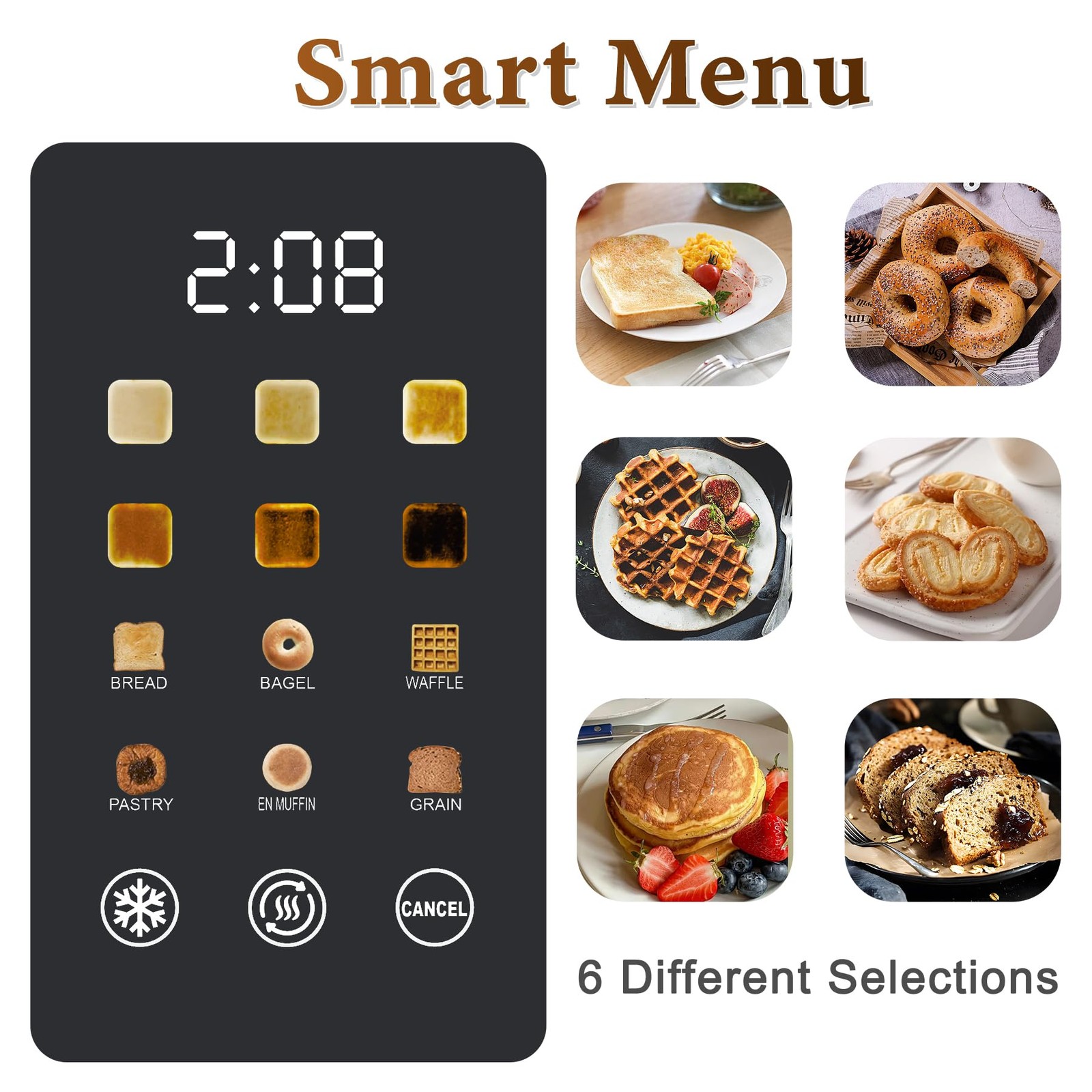 2 Slice Toaster Stainless Steel with LED Display, large, 2 piece smart model