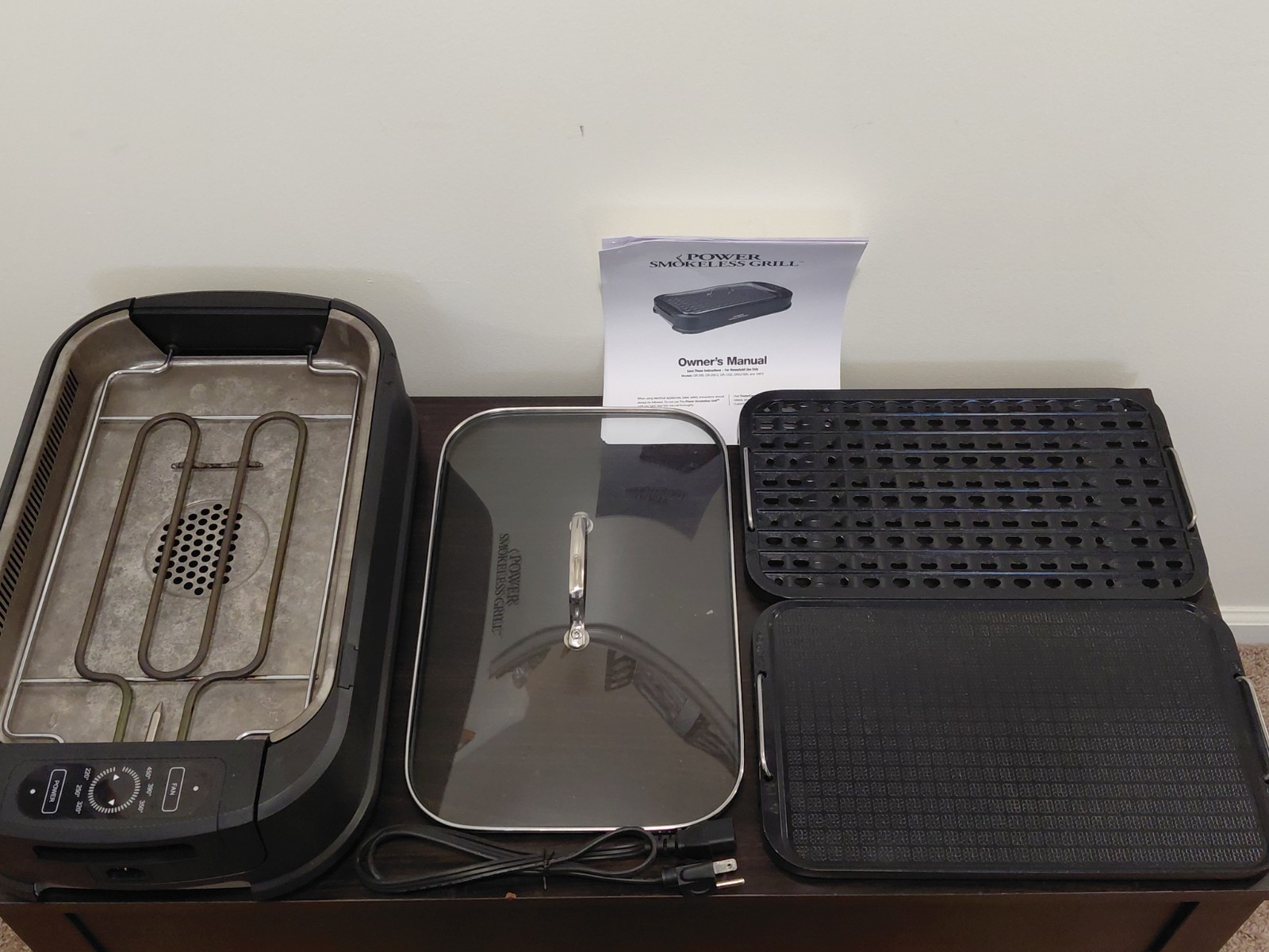 Power Smokeless Grill Indoor Electric Glass Lid Non-Stick Removable Plate