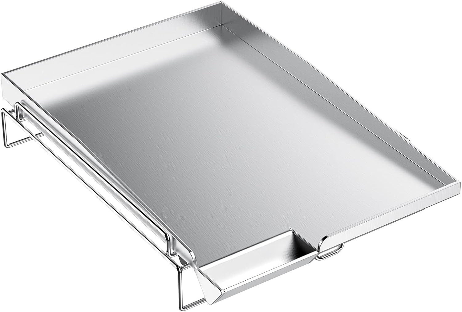 Plancha acero universal 14.5×10″, borde alto y rejilla removible