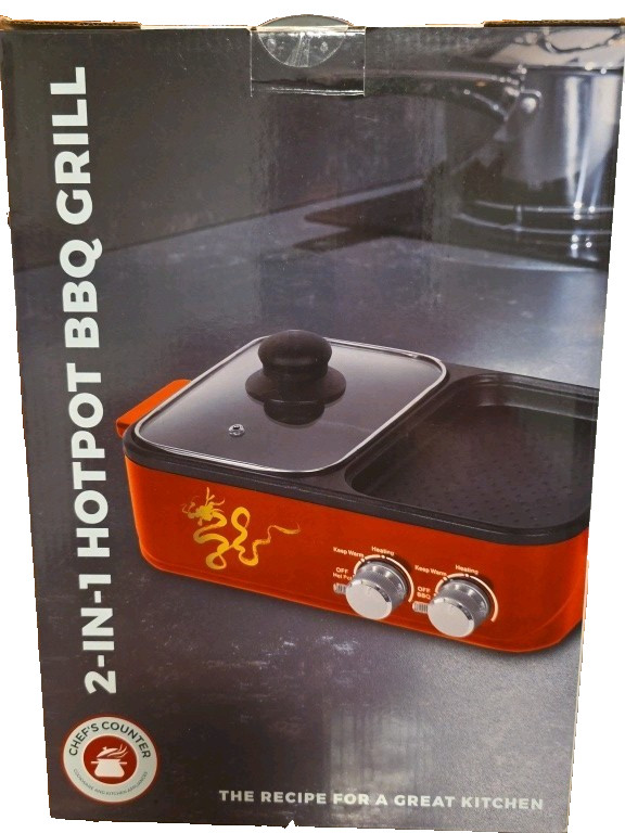 Chef’s Counter 2-in-1 Electric Hot Pot & Indoor BBQ Grill Multi-Cooker Non-Stick