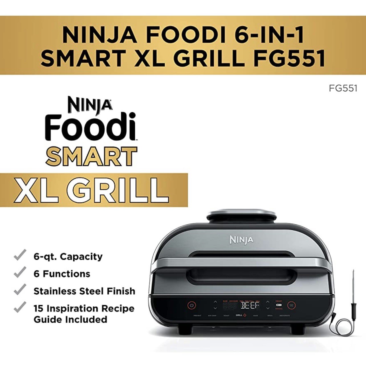 Ninja Foodi FG551 Smart XL Indoor Grill – Black