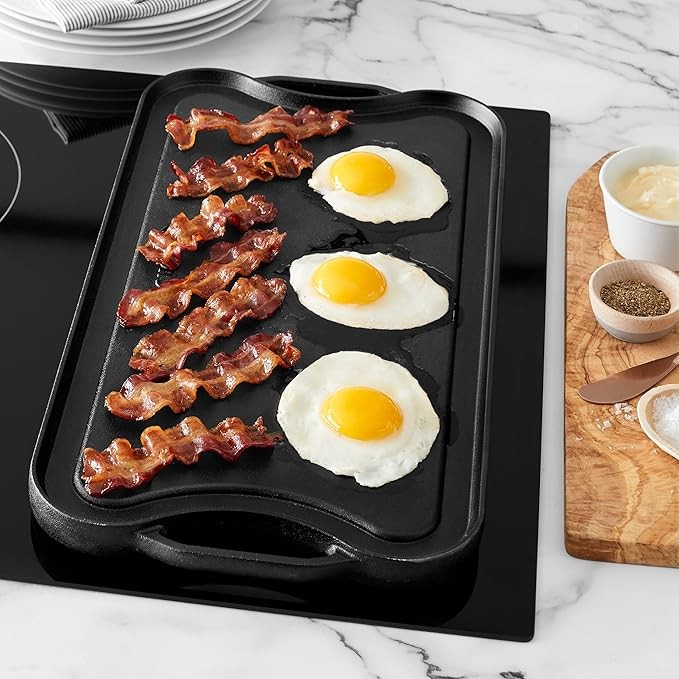 Reversible Grill/Griddle Pre-Seasoned Cast Iron Rectangular Double Griddle Pan