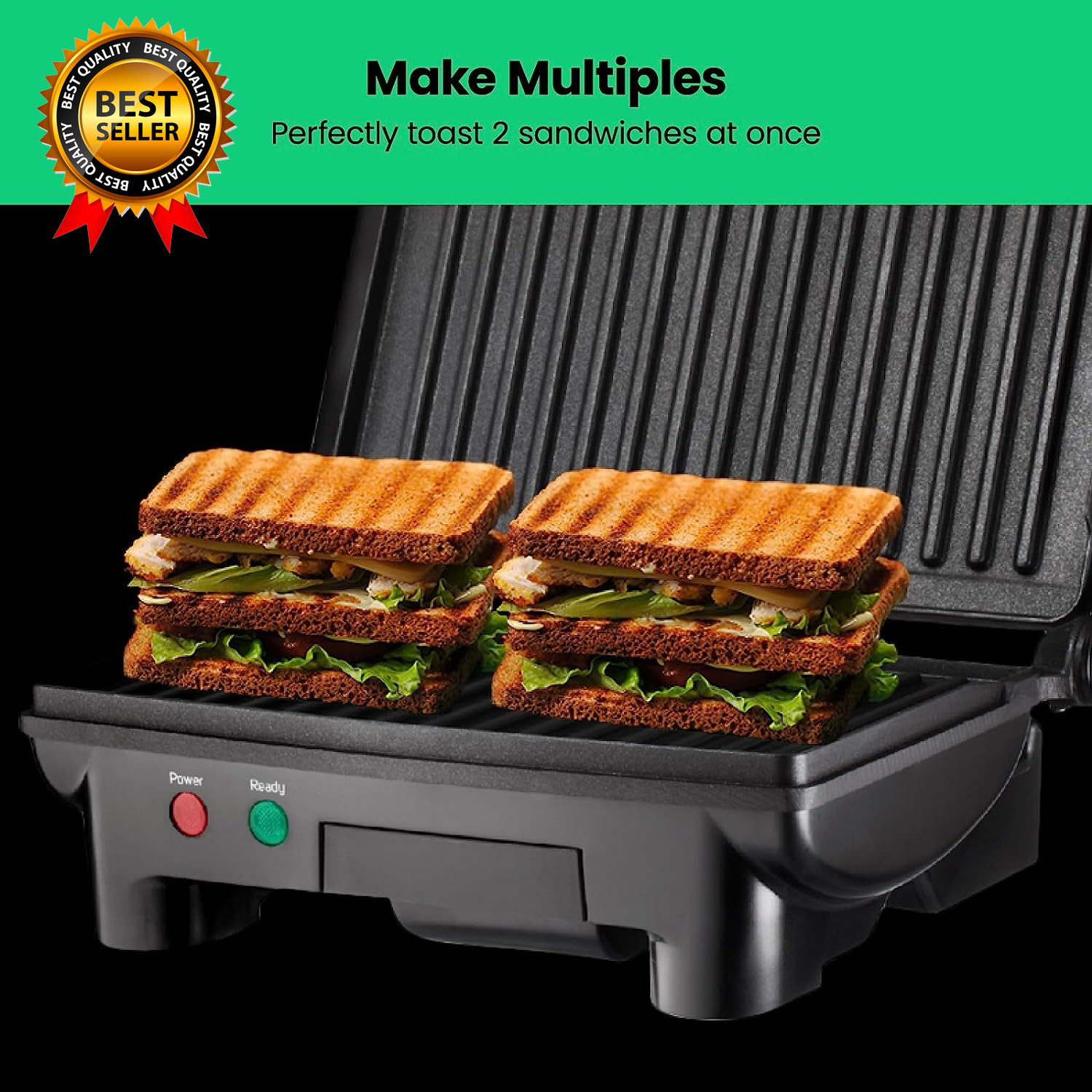 Electric Panini Press Grill, Compact 2-Slice Sandwich Maker Non-Stick
