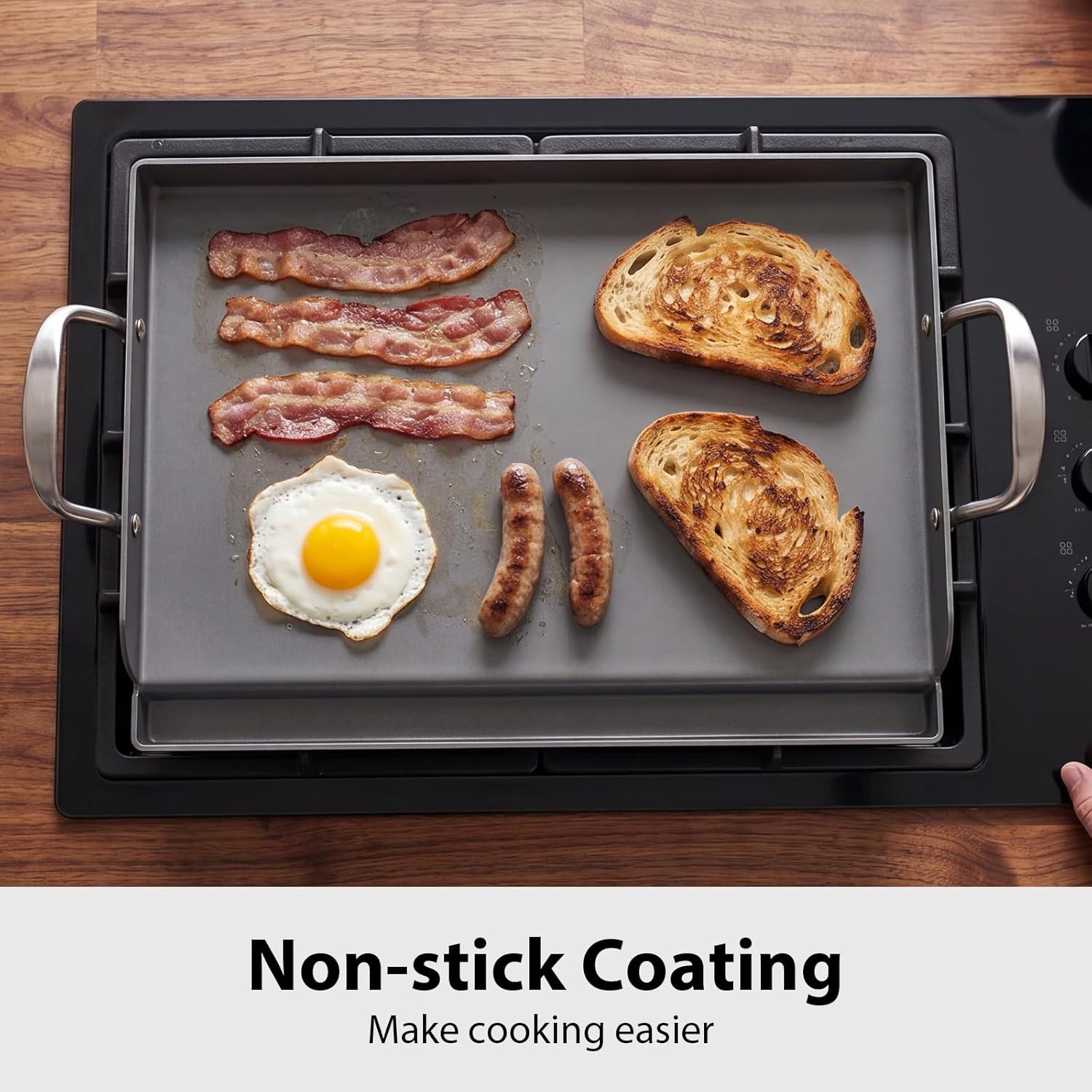 17×13″ Nonstick Cast Iron Griddle Fit Gas Grill, Flat Top Plate
