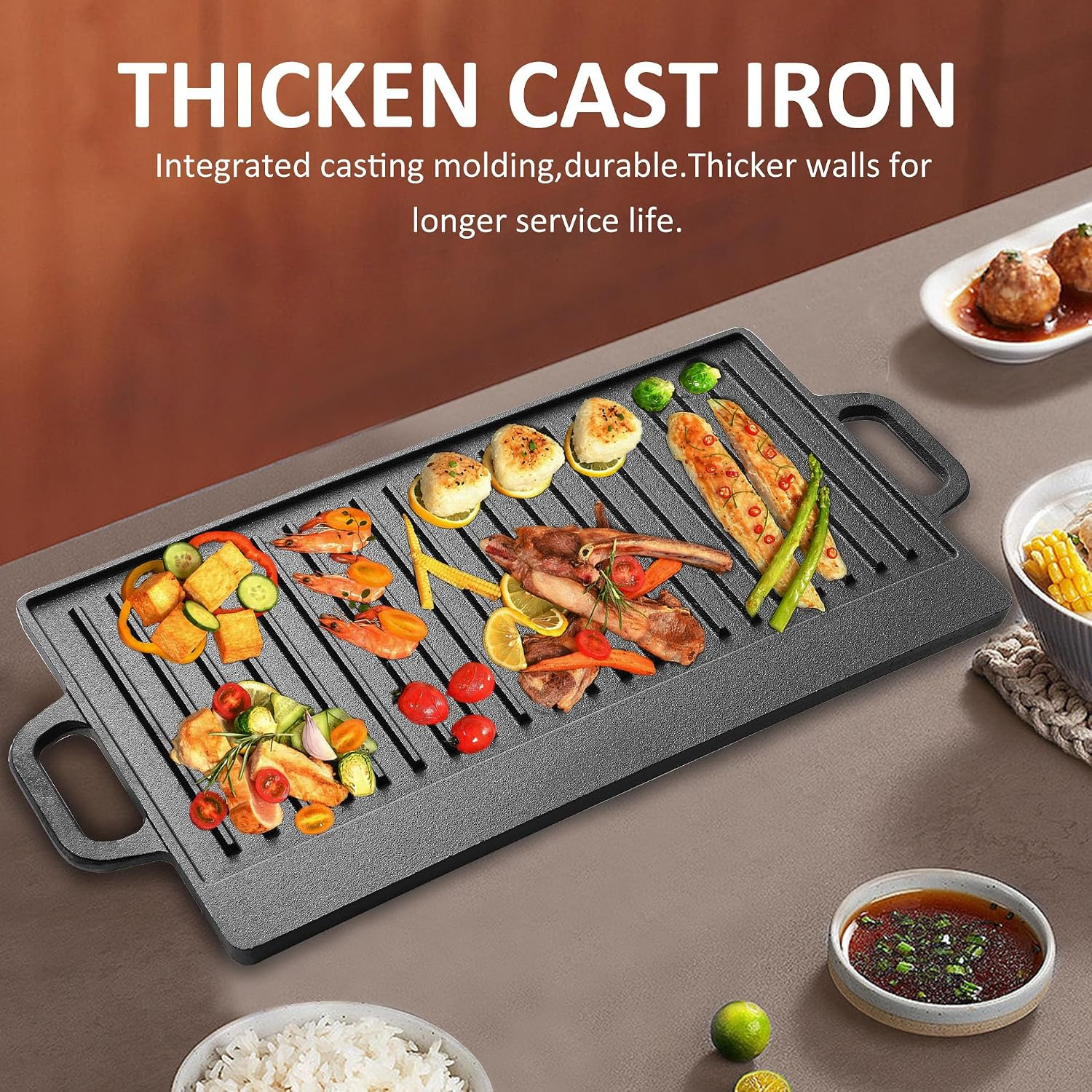 Cast Iron Griddle Skillet for Stove Top and Gas Grill – Flat Top Grill and Rever