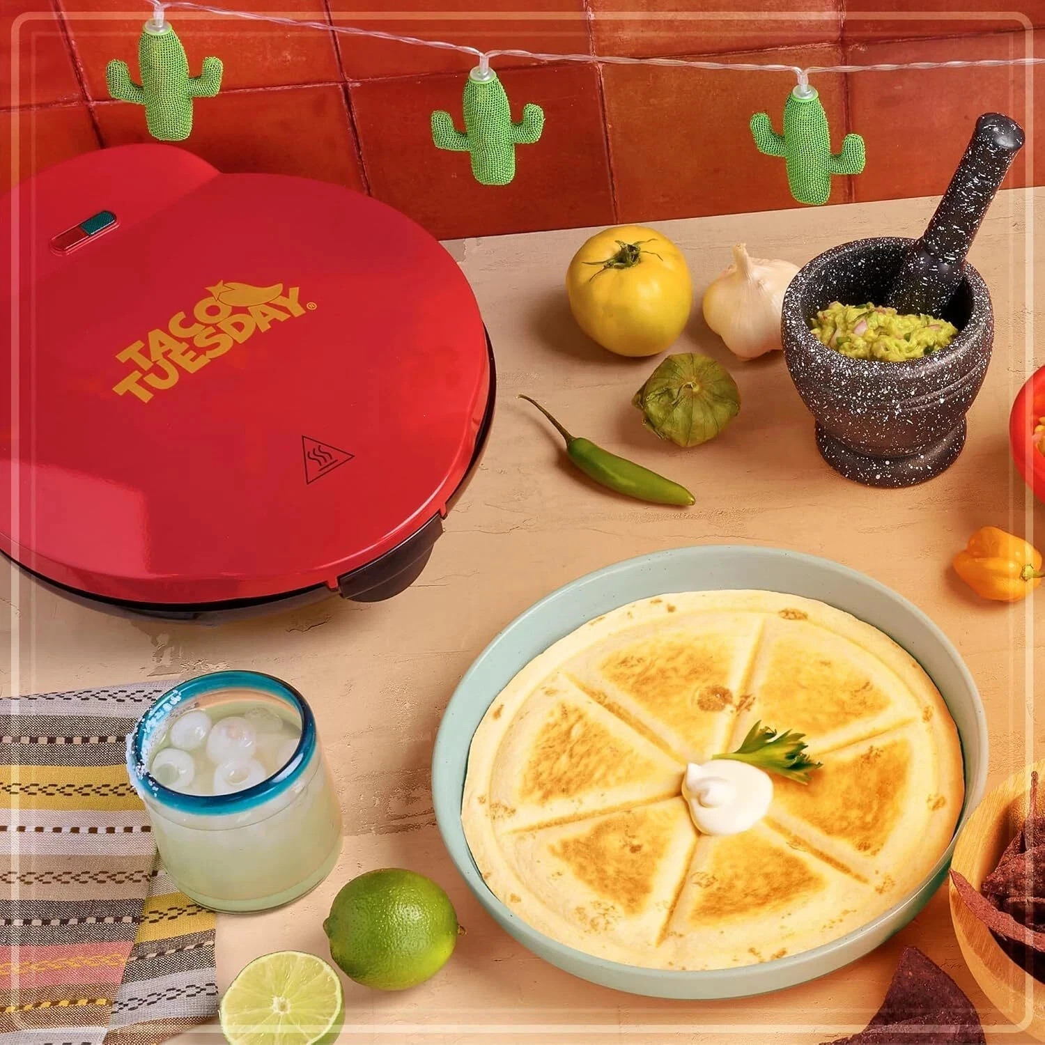 Taco Tuesday Deluxe 10-Inch 6-Wedge Electric Quesadilla Maker with Extra Stuffin