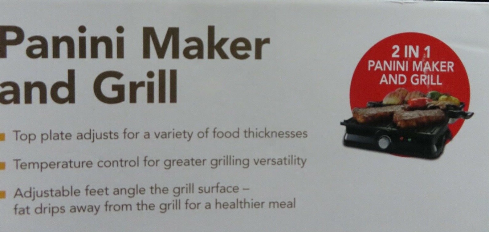 NEW SUNBEAM 2 IN 1 PANINI MAKER AND GRILL CKSBPM5020 ADJUSTABLE TOP PLATE & TEMP
