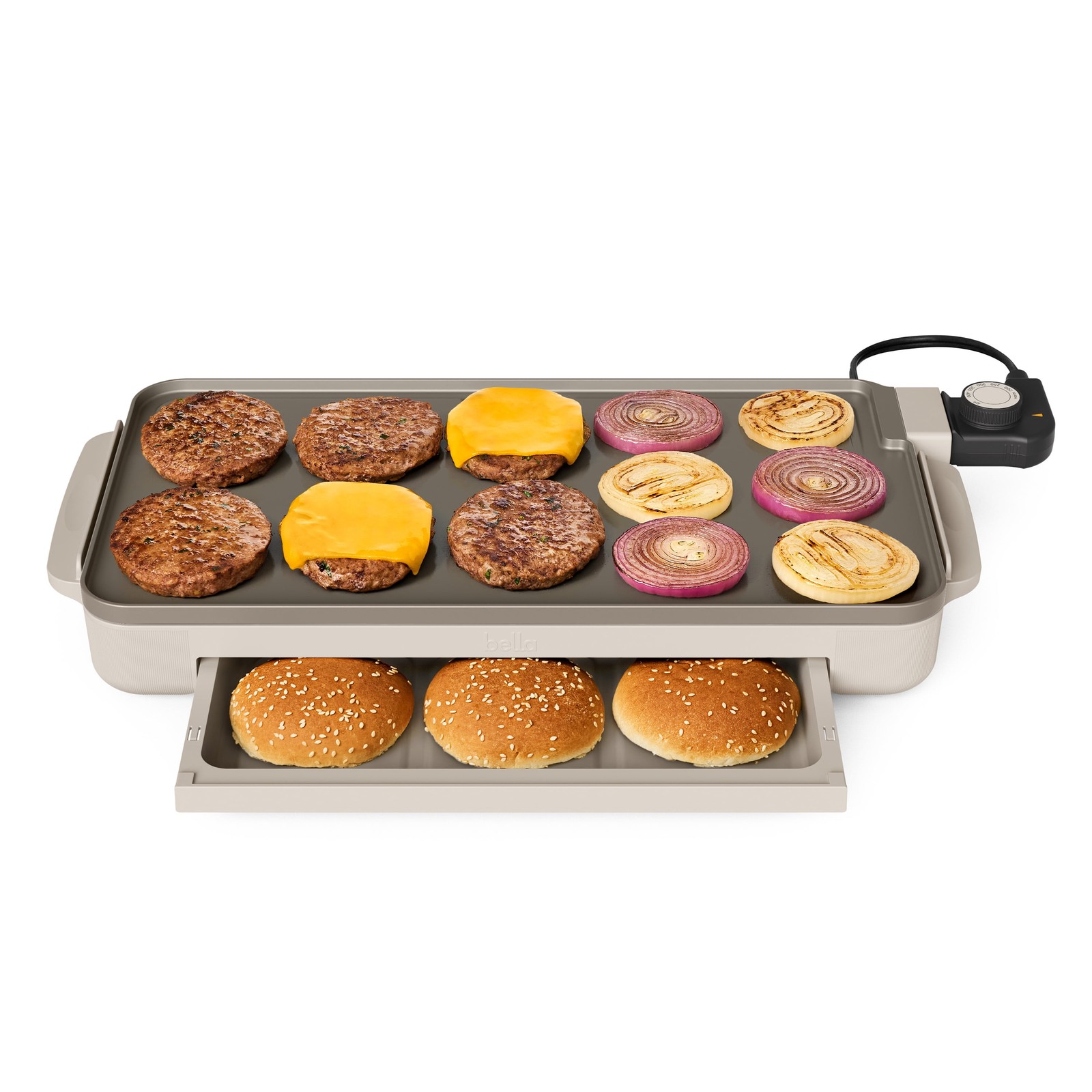 Bella 10″ x 18″ Nonstick Ceramic Griddle with Warming Tray, Oatmilk