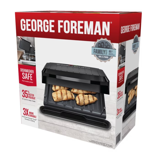 George Foreman 4-Serving Electric Grill & Panini Press, Easy-Clean Nonstick Plat