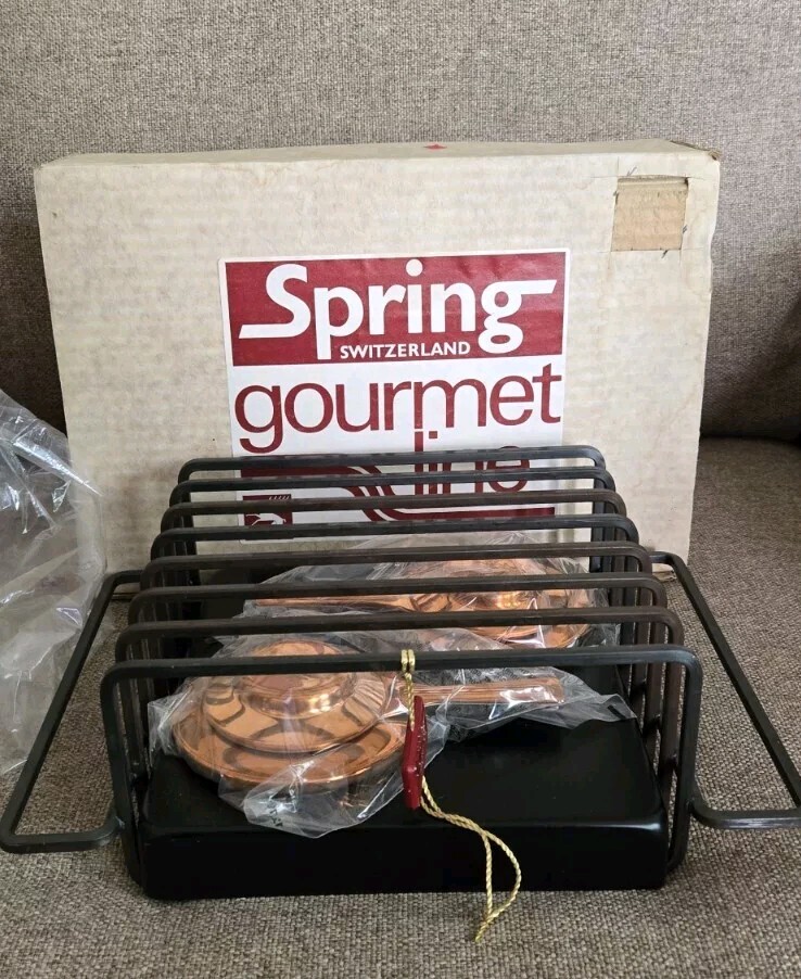Vintage Spring Switzerland Gourmet Line Flambe Grill Set -Copper Burners-NIB