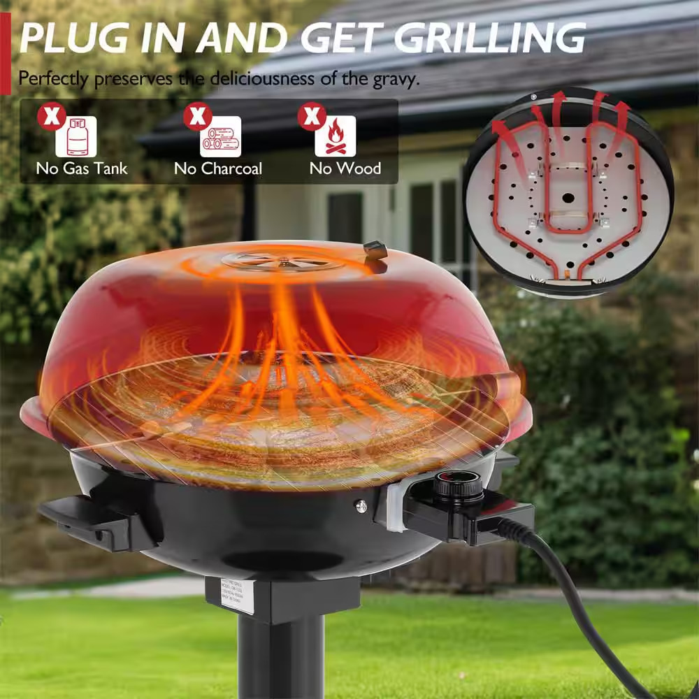 1600W Electric Countertop BBQ Grill Portable Double Layer Electric Grill with St