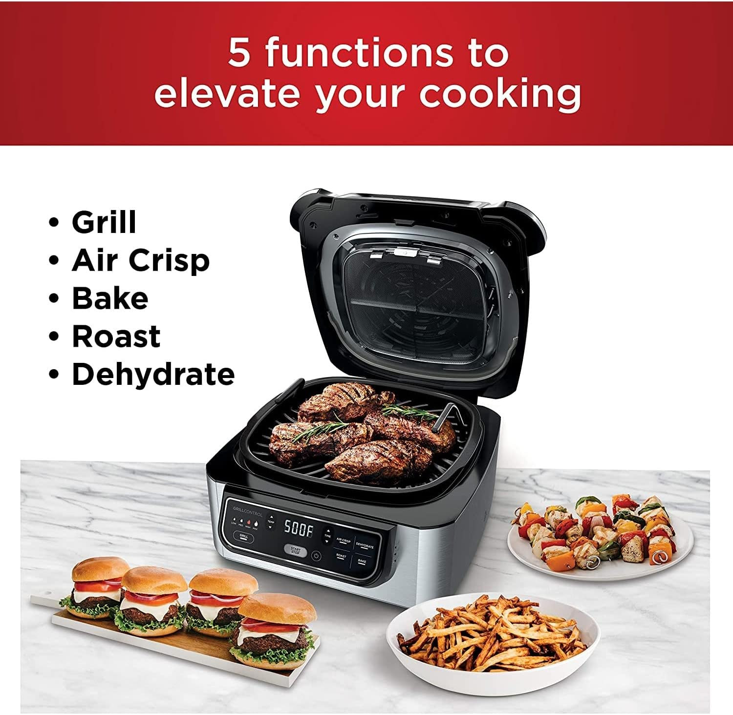 Ninja AG301 Foodi 5-in-1 Electric Grill & Air Fryer – Programmable, Black/Silver