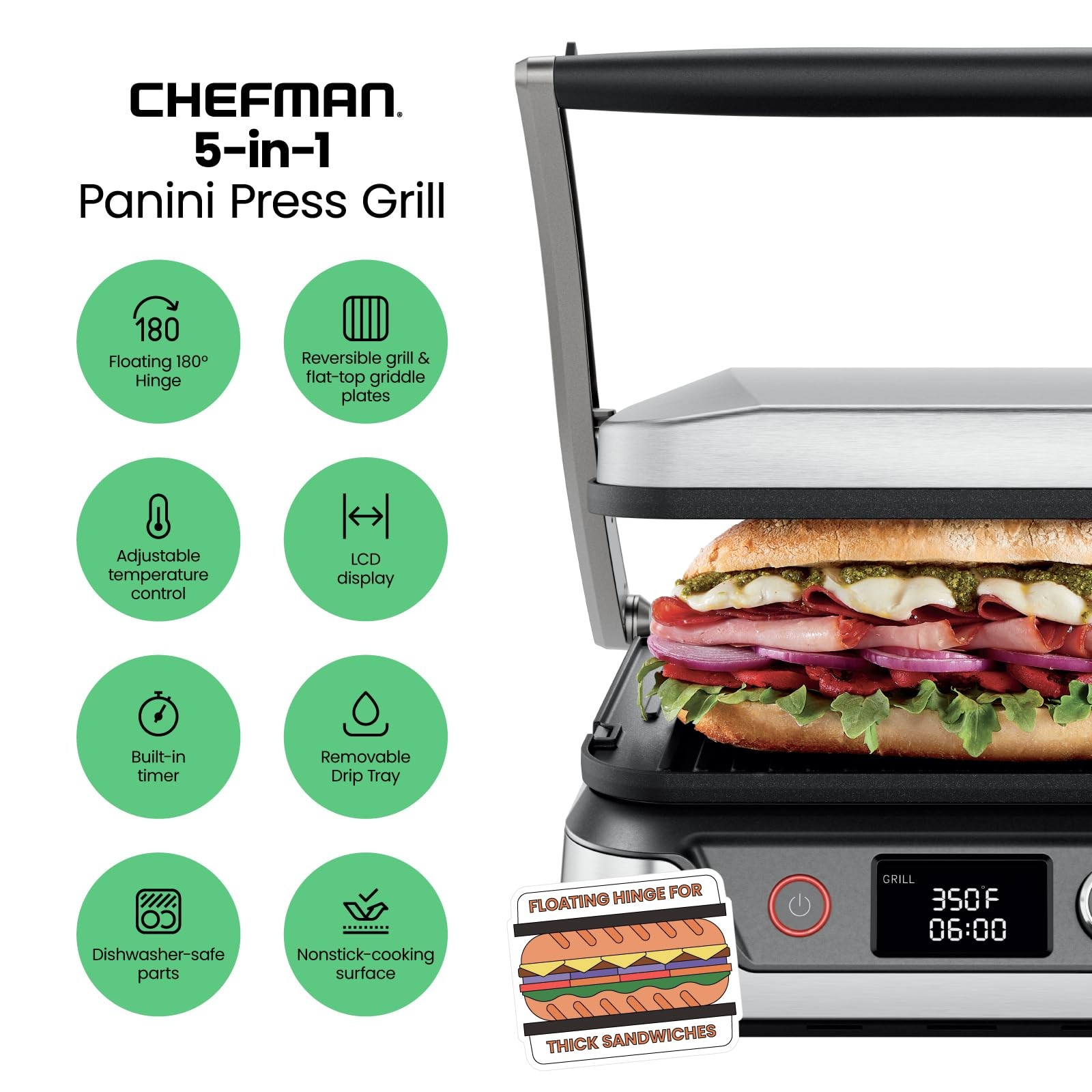 5in1 Digital Panini Press Grill Sandwich Maker and Griddle Grill Combo with R…