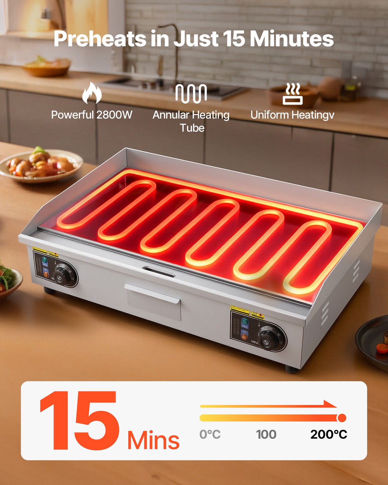 VEVOR 30″ Commercial Electric Griddle Full Flat Top Grill 2800W(NO PLUG)