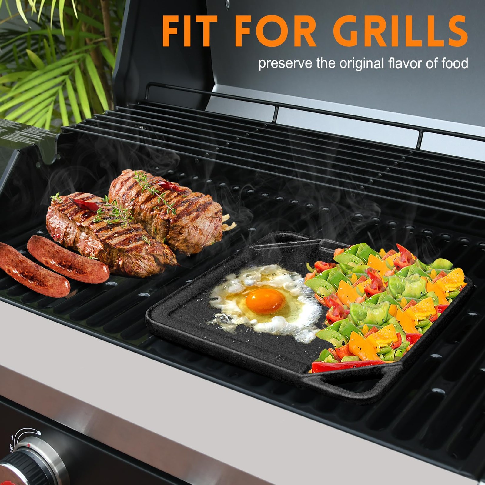 GGC Cast Iron Reversible Griddle, 2-In-1 Griddle Pan Gas Grills And Stove Tops