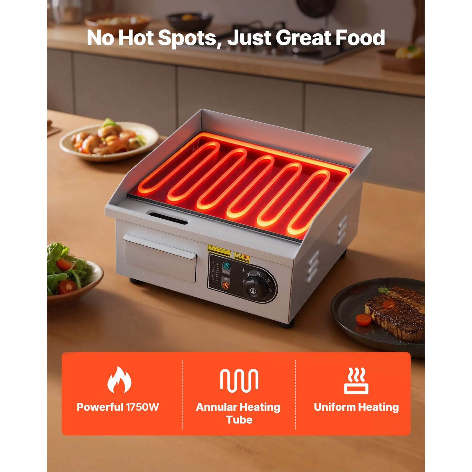 Uimoso Commercial Electric Griddle Countertop Flat Grill 14×12 Inch Cooking Area
