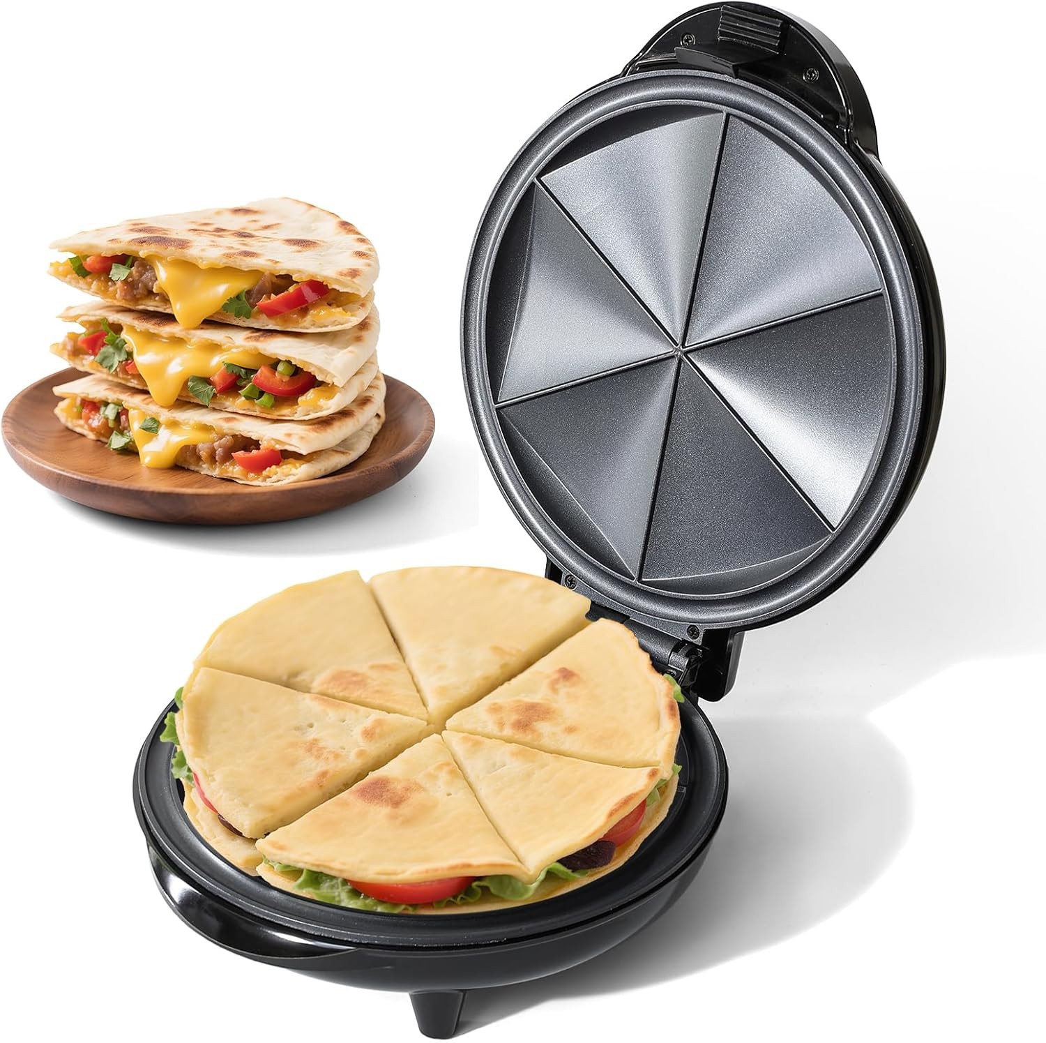 Electric Quesadilla Maker, 9.5” Non-Stick Tortilla Press, Easy-Slice Wedges
