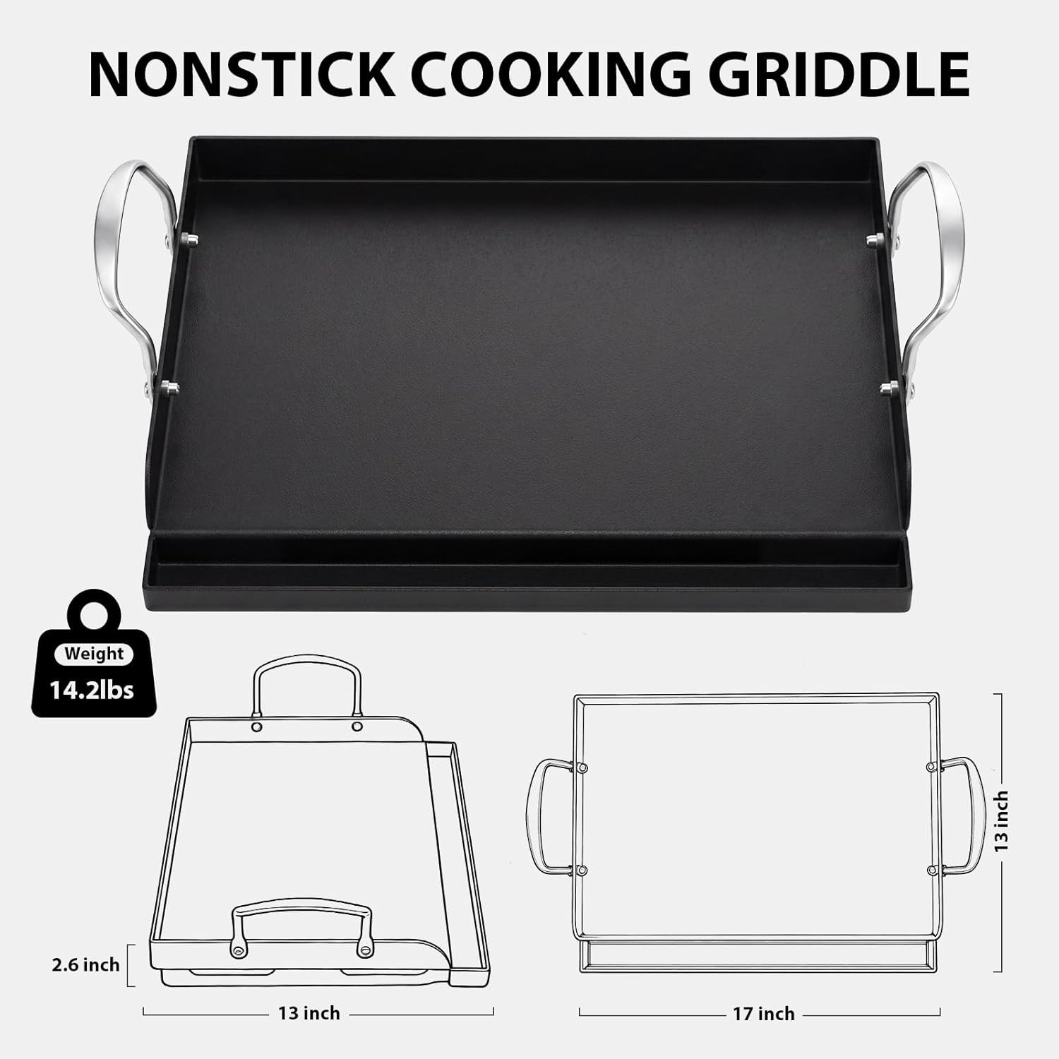 Cast Iron Griddle, Pre-Seasoned, Nonstick, 17 X 13 in Flat Top | Griddle for Gas