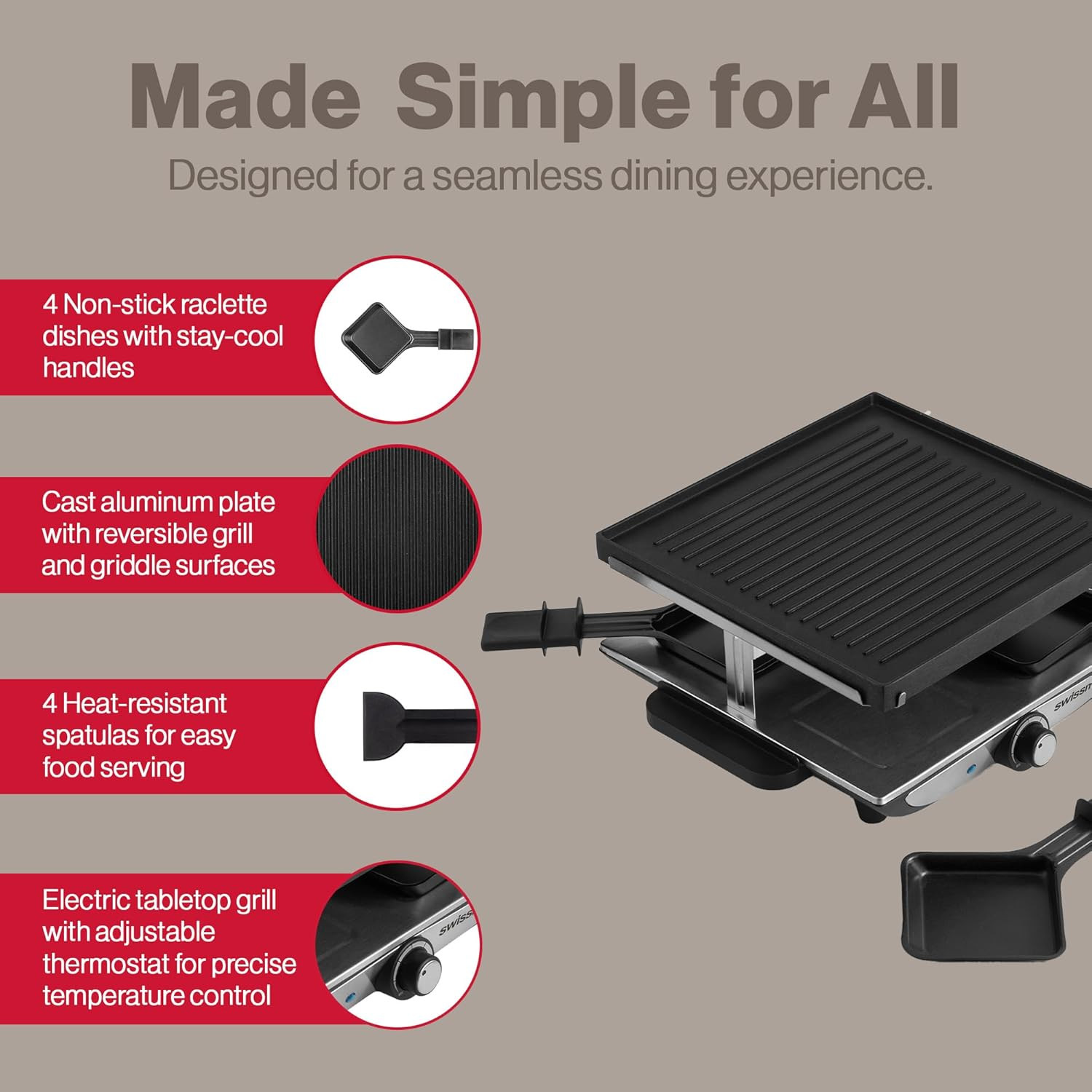 Swissmar Geneva Raclette Grill with Reversible Cast Aluminum Grill Top – Perfect