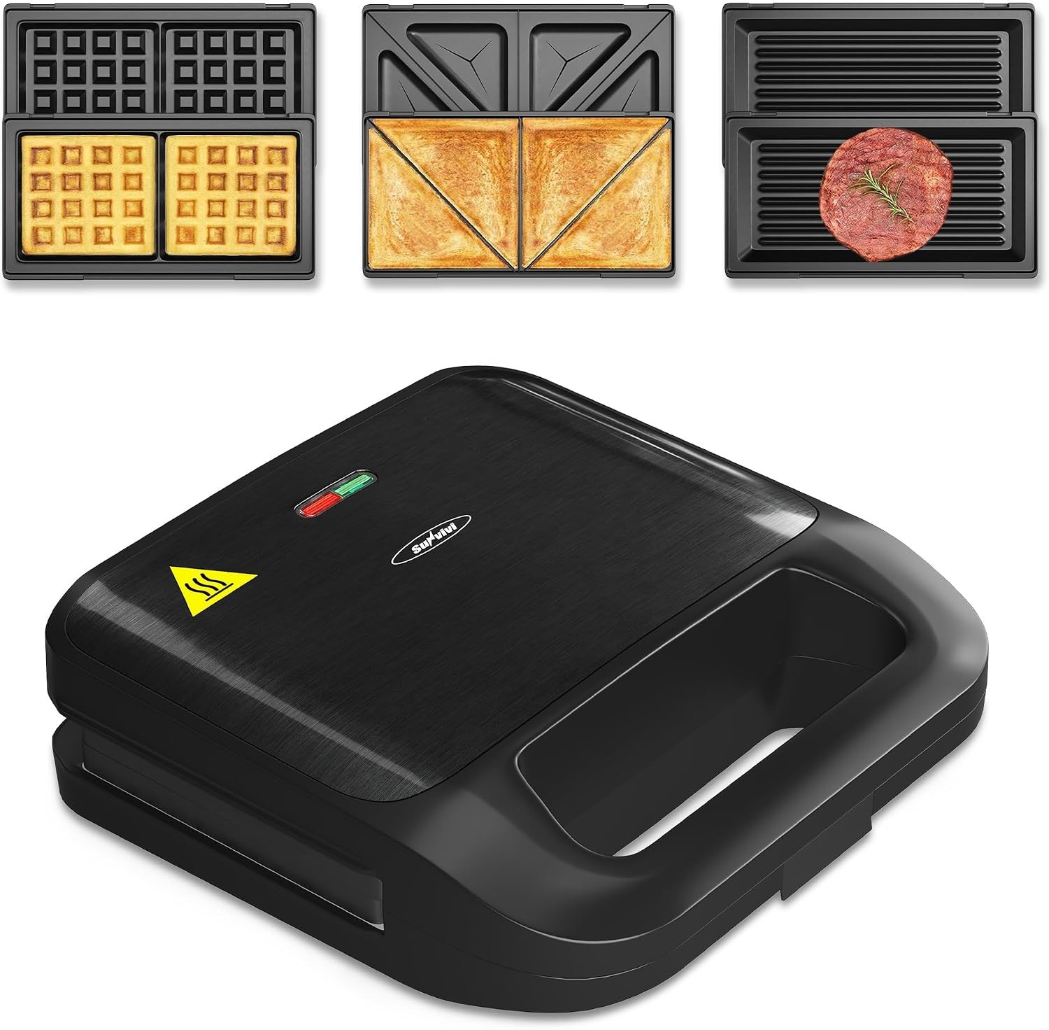 3 in 1 Sandwich Maker Electric Waffle Maker W/ Removable Non-stick Plates 800W