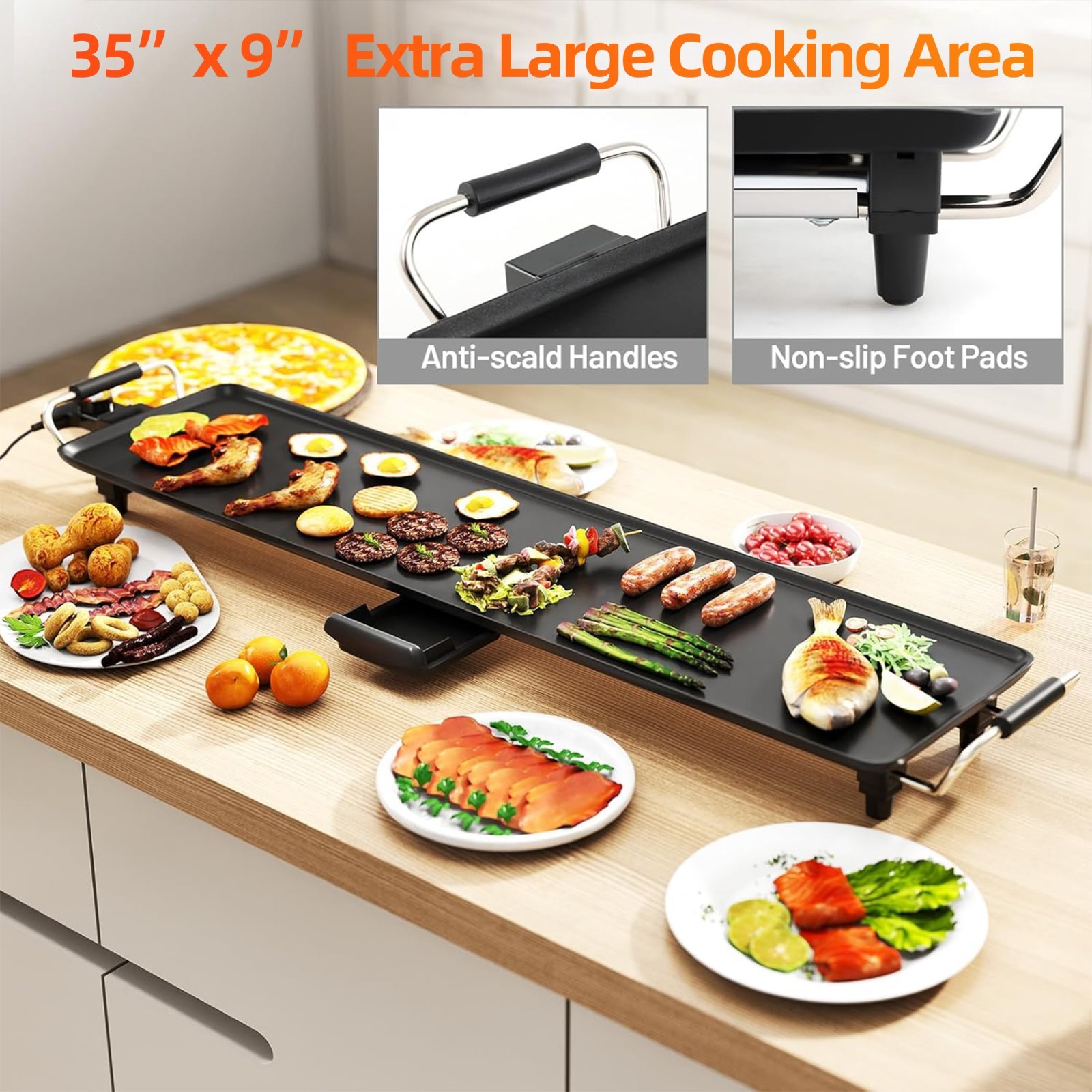 AORAN 35in Electric Teppanyaki Griddle 2000W FreeShip No Import Fee