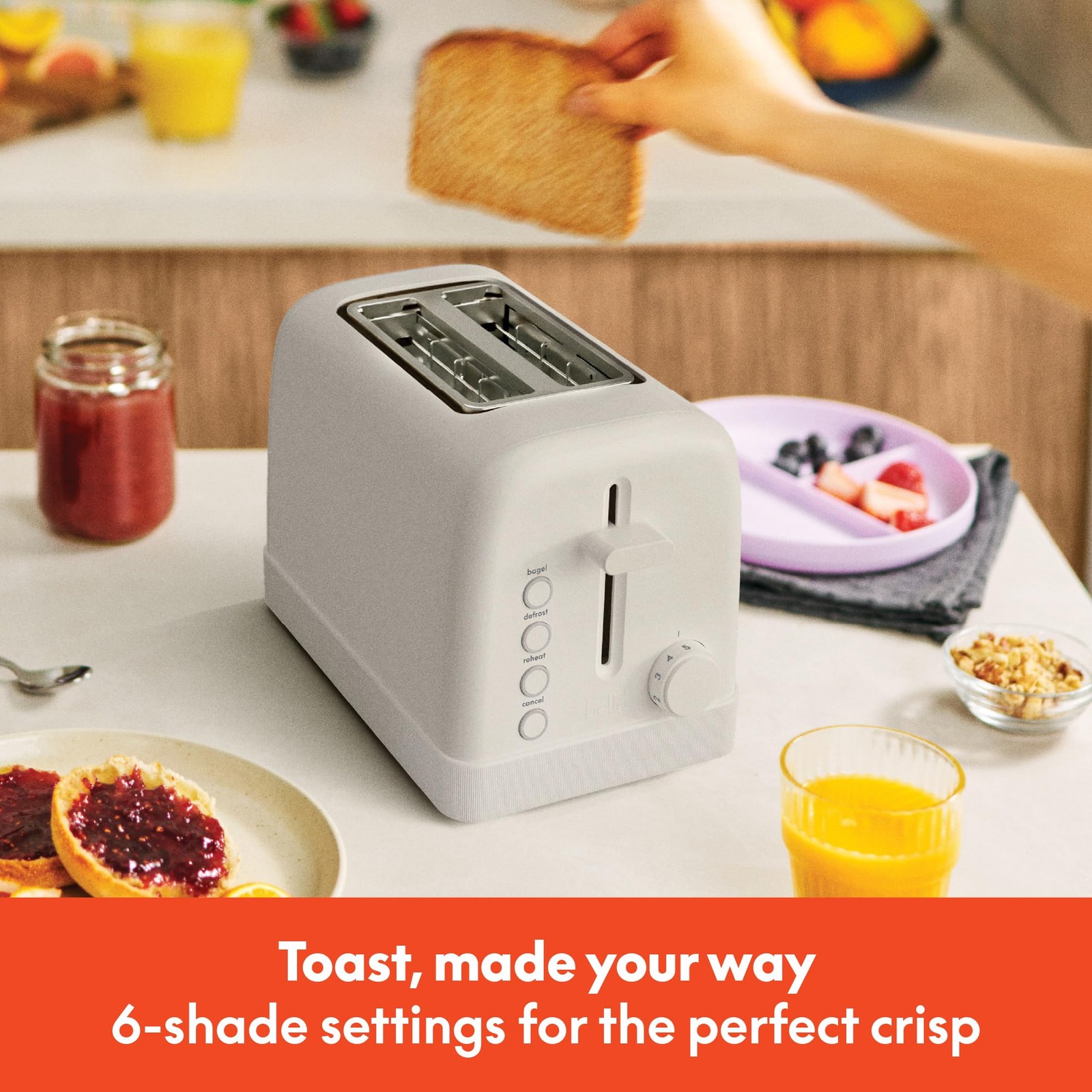 bella 2 Slice Toaster, 6 Setting Shade Control w Reheat, 2 Slice, Oatmilk