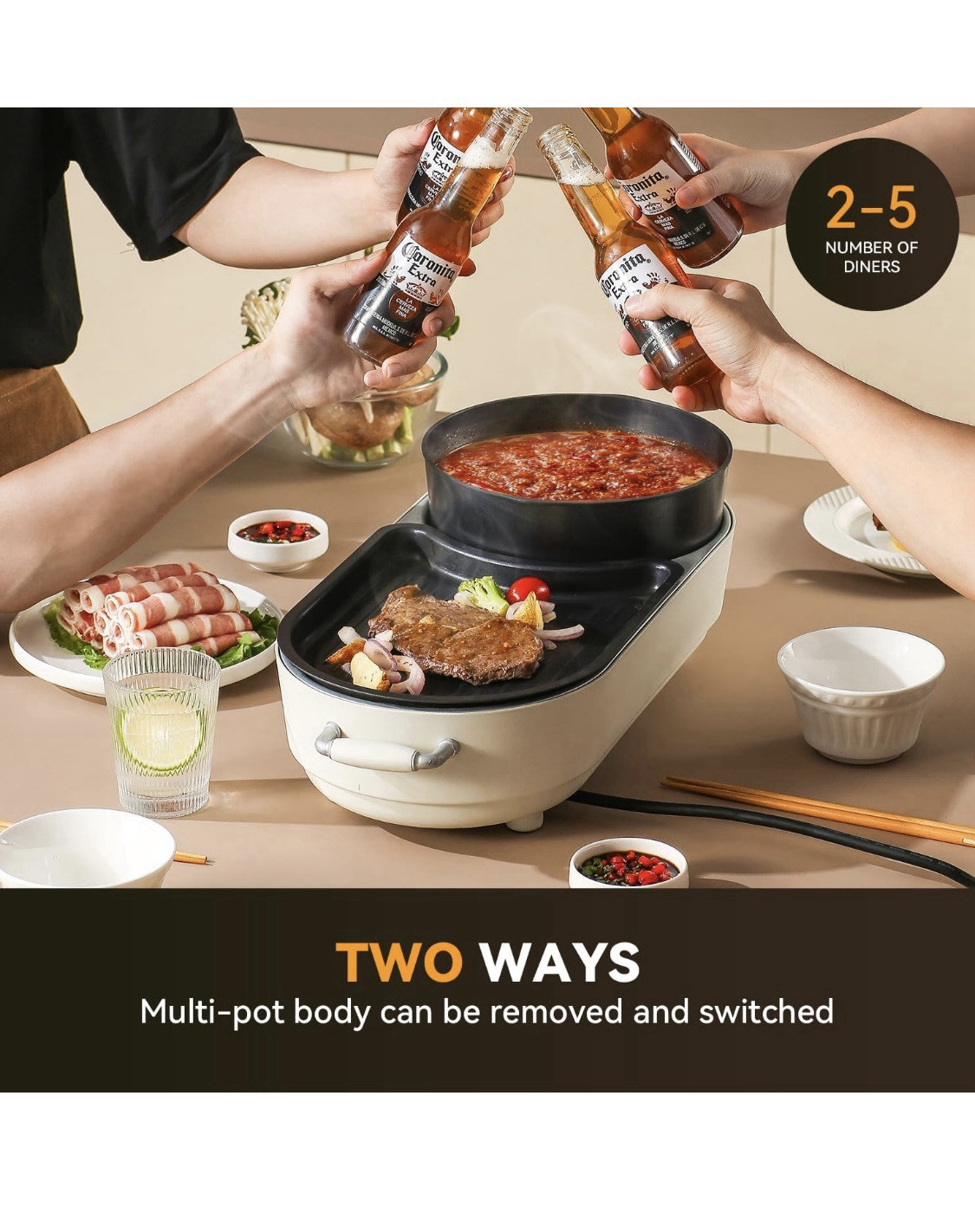 Hot Pot with Grill, Korean BBQ Grill Indoor Hotpot Pot Electric Combo 2 in 1