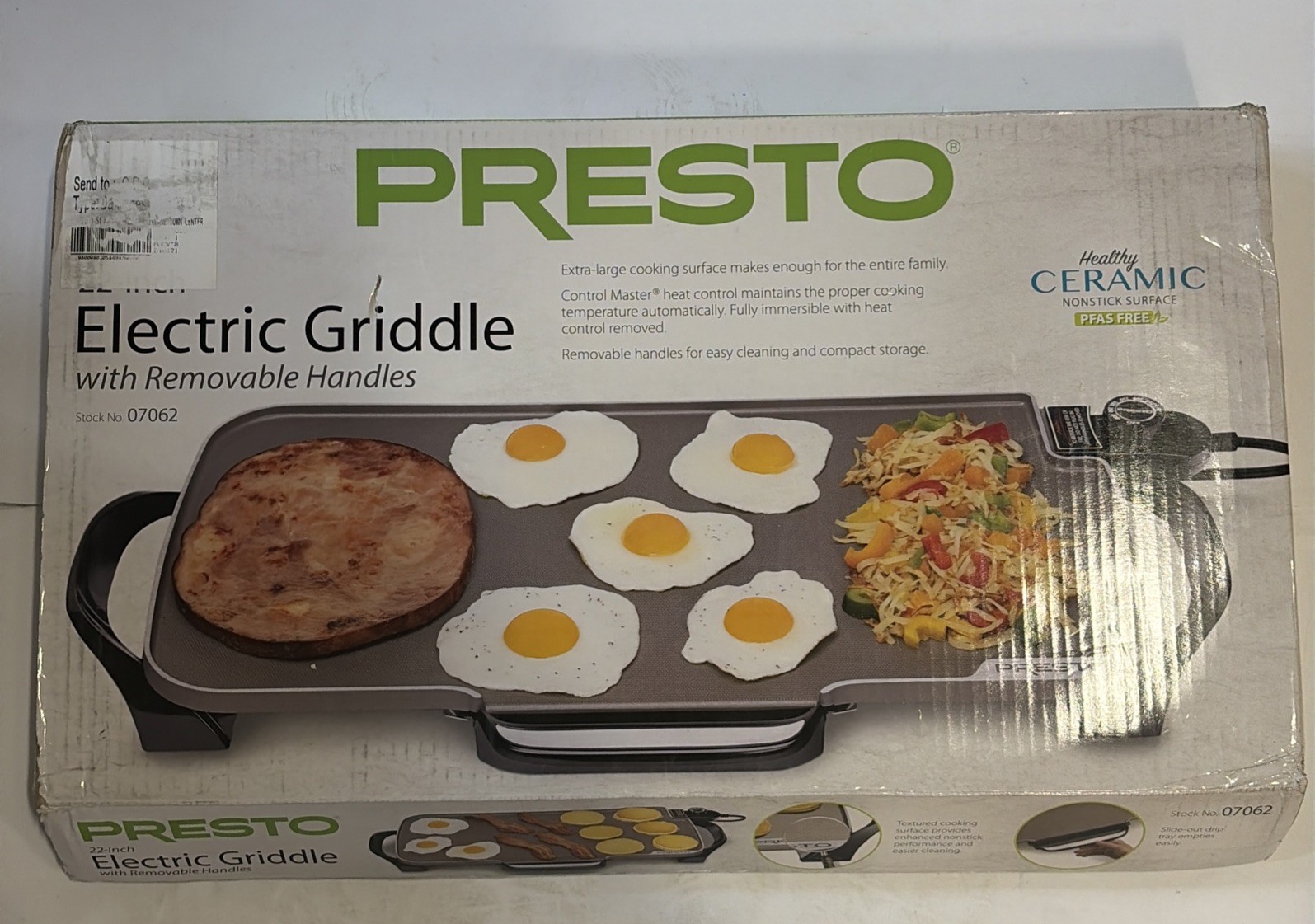 Presto 07062 22in Electric Ceramic Griddle with Removable Handles