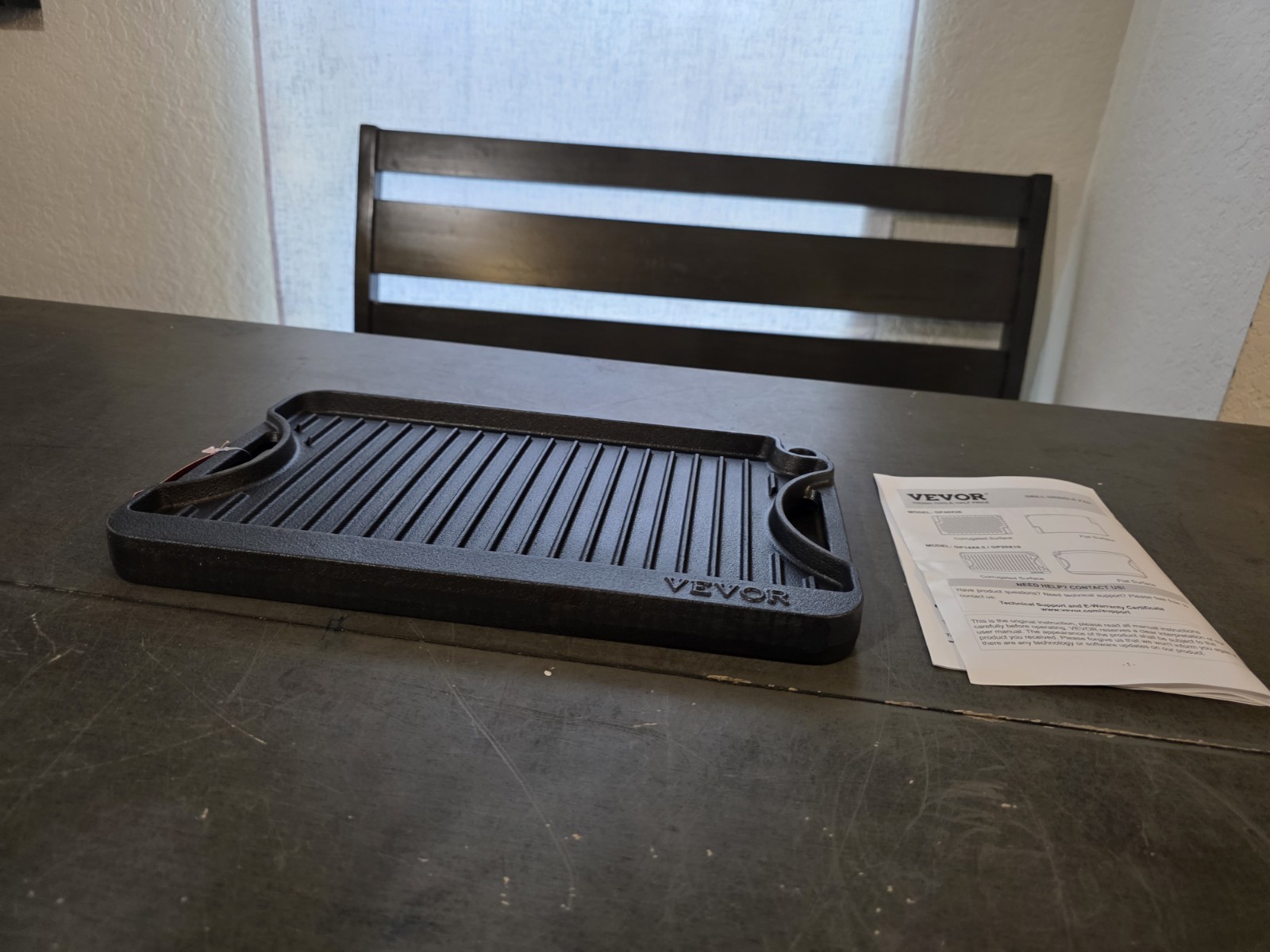VEVOR Reversible Grill/Griddle, 14×8.5 inch Pre-Seasoned Cast Iron Griddle, Port