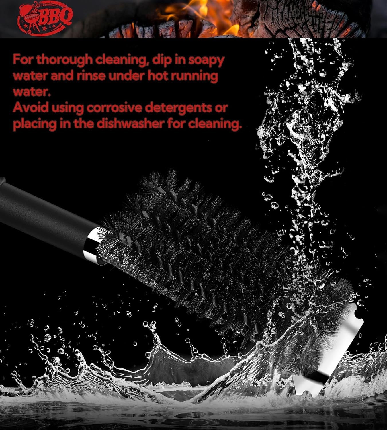 TNTOR Grill Brush with Scraper, 18″ Adjustable 35 x 15 x 10 cm, Silver Black