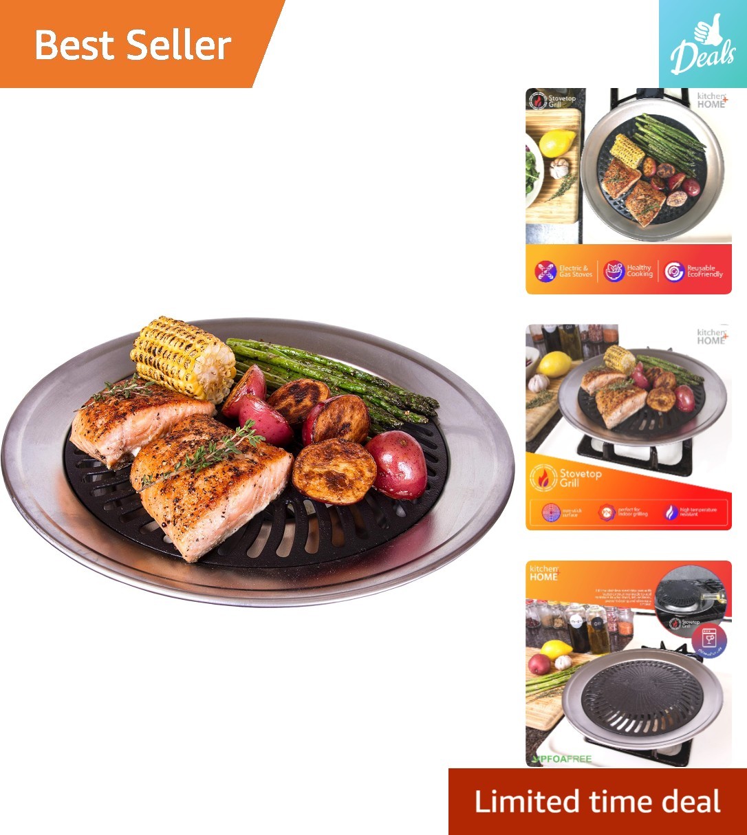 Compact Smokeless Indoor Grill 12.6″ – Stainless Steel Non-Stick BBQ Experience