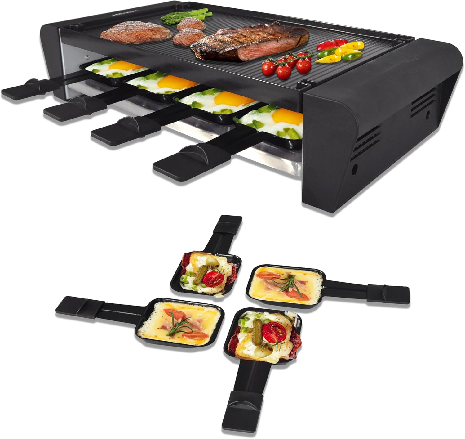 Raclette 3-In-1 Electric Grill – Portable, Korean BBQ Indoor with 8 Paddles, …