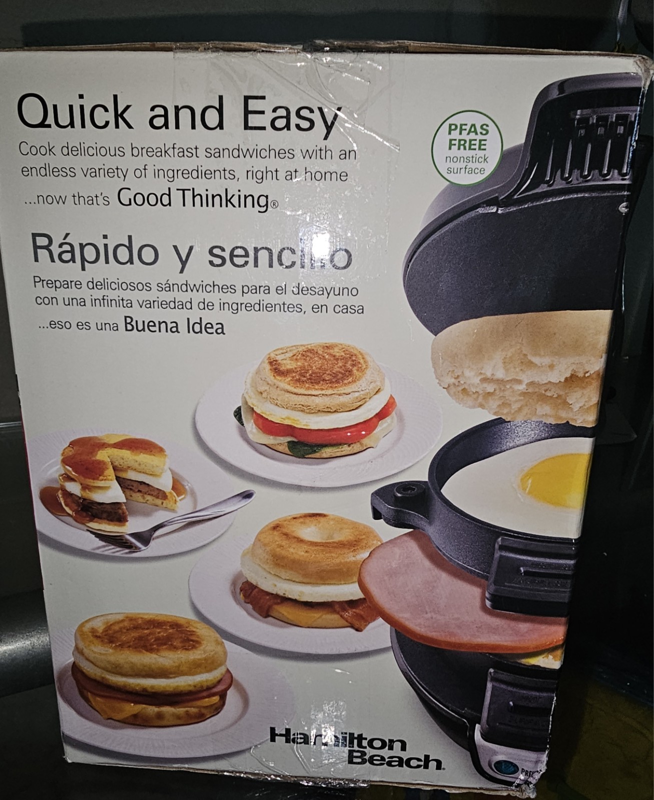 Hamilton Beach Breakfast Sandwich Maker – Silver NEW with 200 Recipe Cook Book