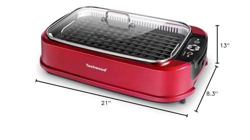 Techwood 1500W Smokeless Indoor Electric Grill, Non-Stick, Temp Control, Dishwas