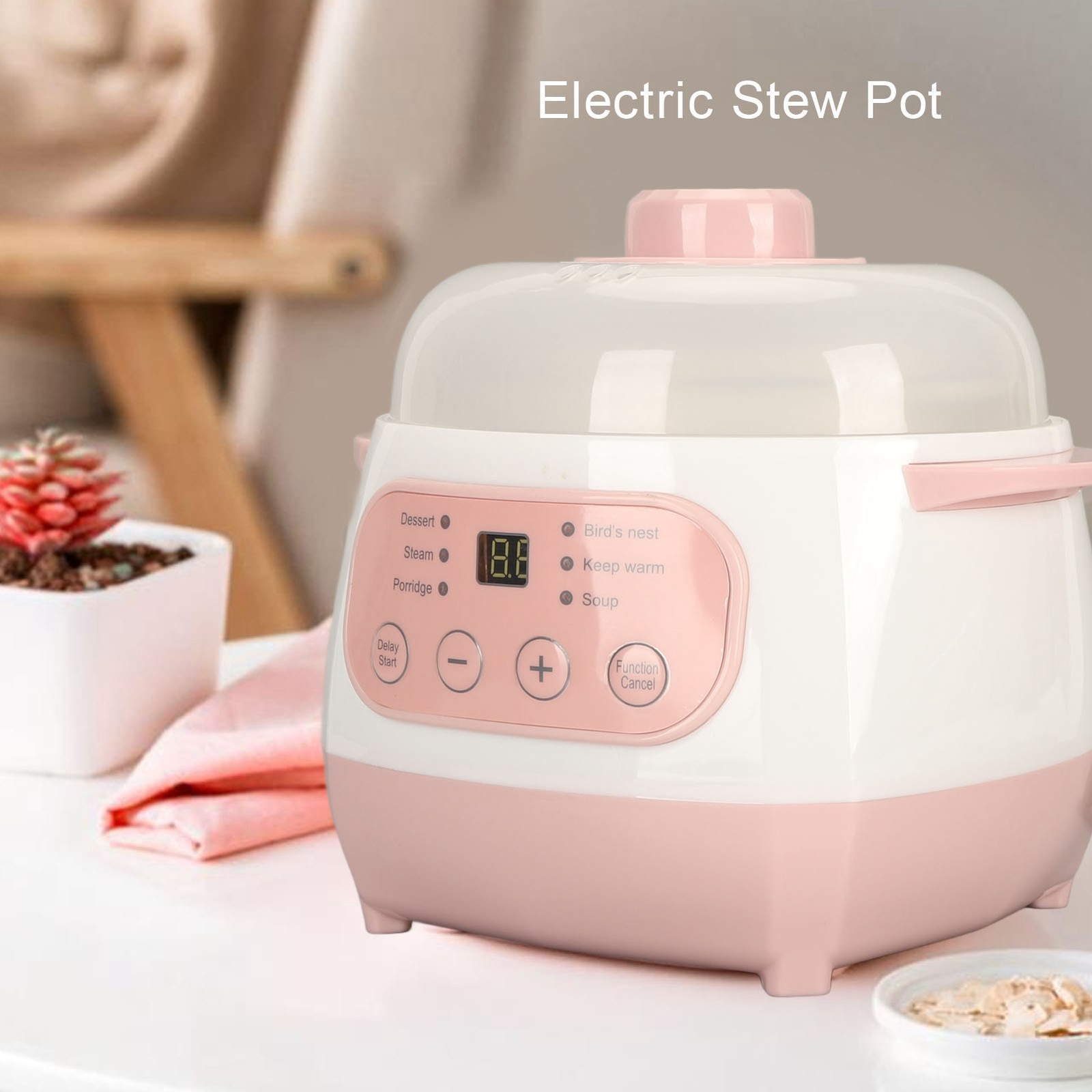 Electric Stew Pot 1L 200W Anti Dry Burn Safe Intelligent Electric Ceramic Cooker