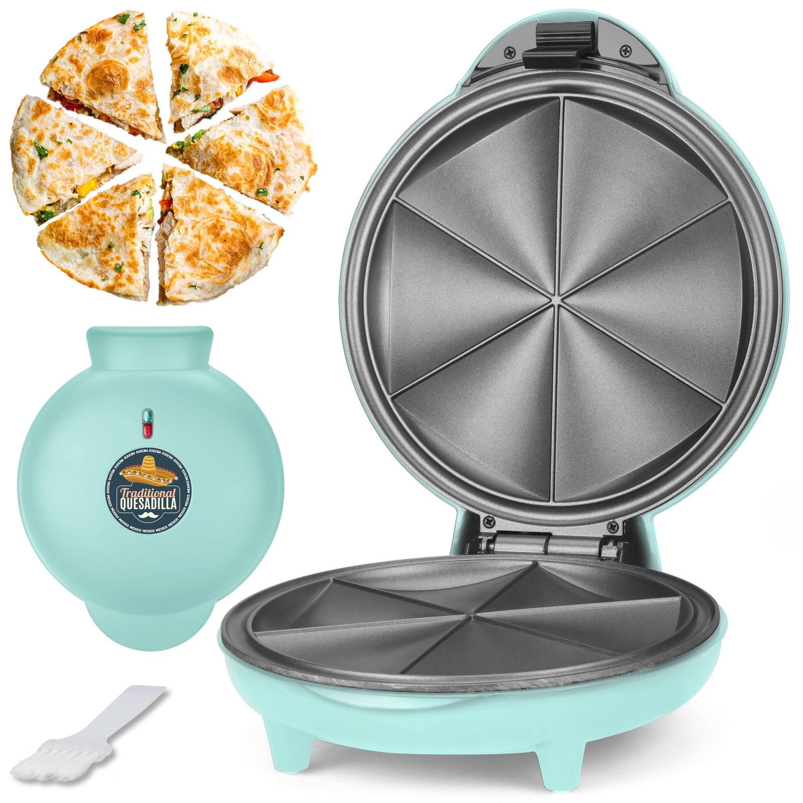 8 Inch 6-Wedge Quesadilla Maker, Non-Stick Surface, Non-Slip Feet, Aqua
