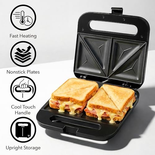 OVENTE Electric Sandwich Maker Non-Stick Press Toaster Grill Black Kitchen Tool