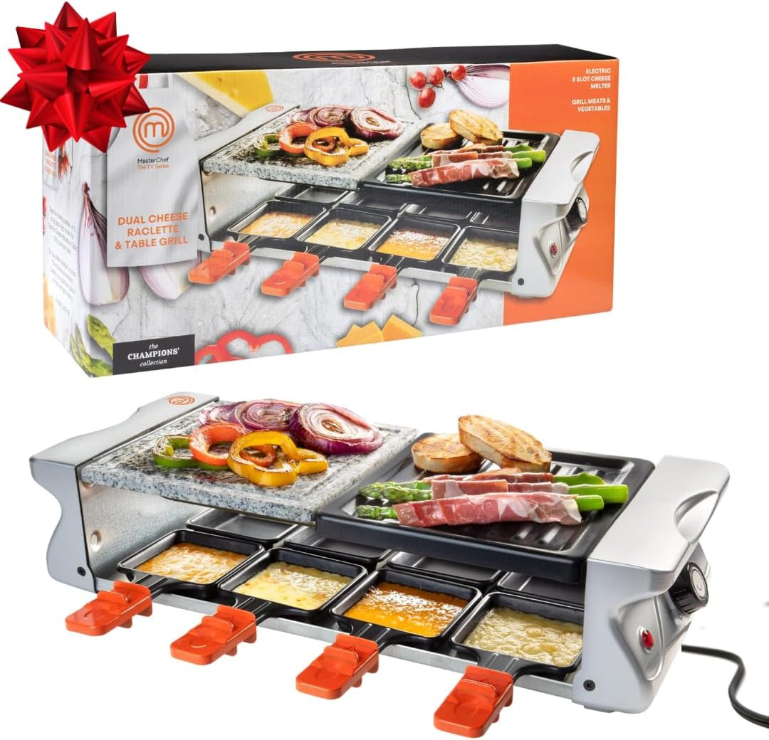 Electric Raclette Table Grill W Non-Stick Grilling Plate & Cooking Stone- 8 Pers