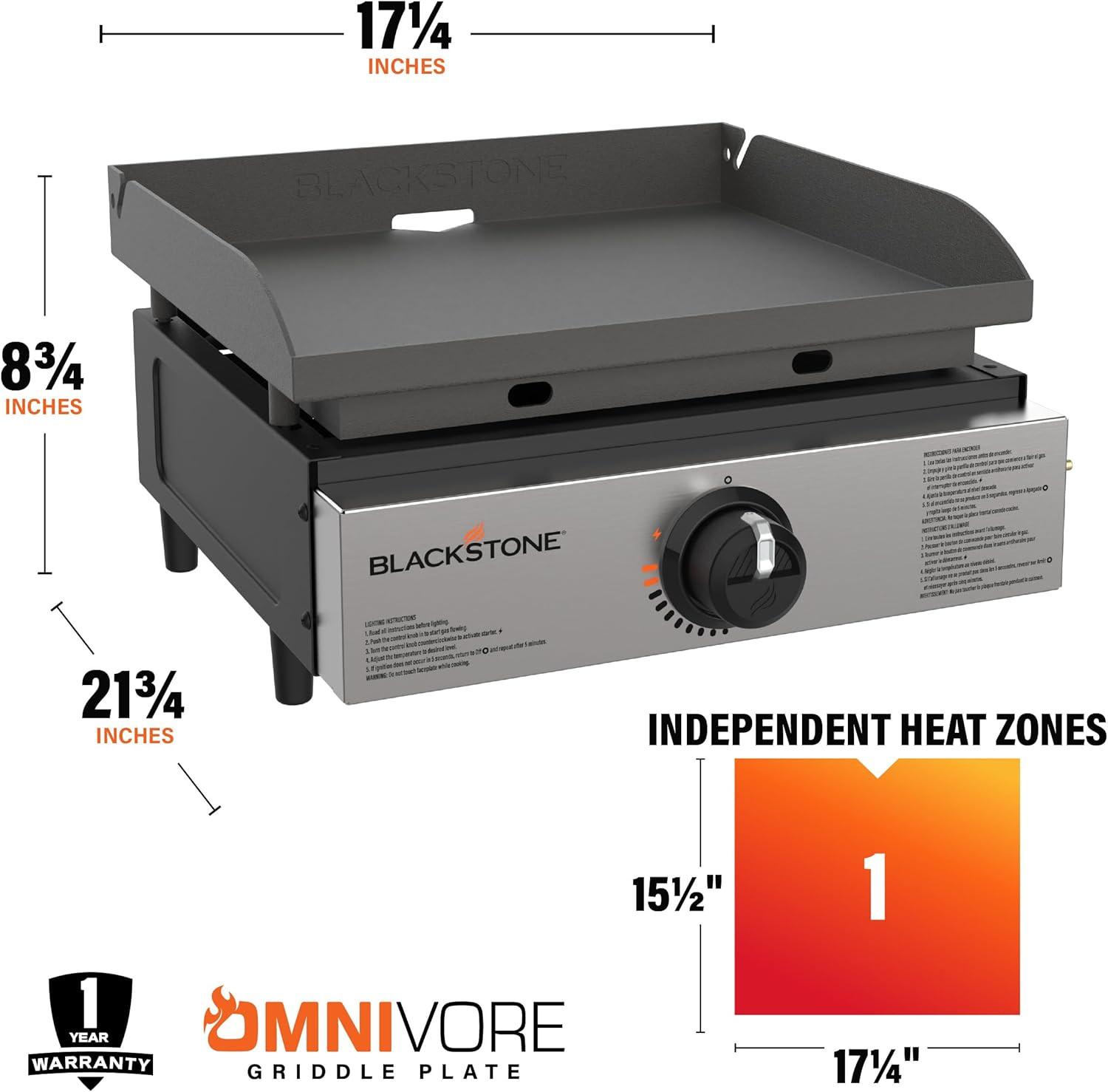 Blackstone 1971 Original 17” Tabletop Griddle with Stainless Steel Front Plate,
